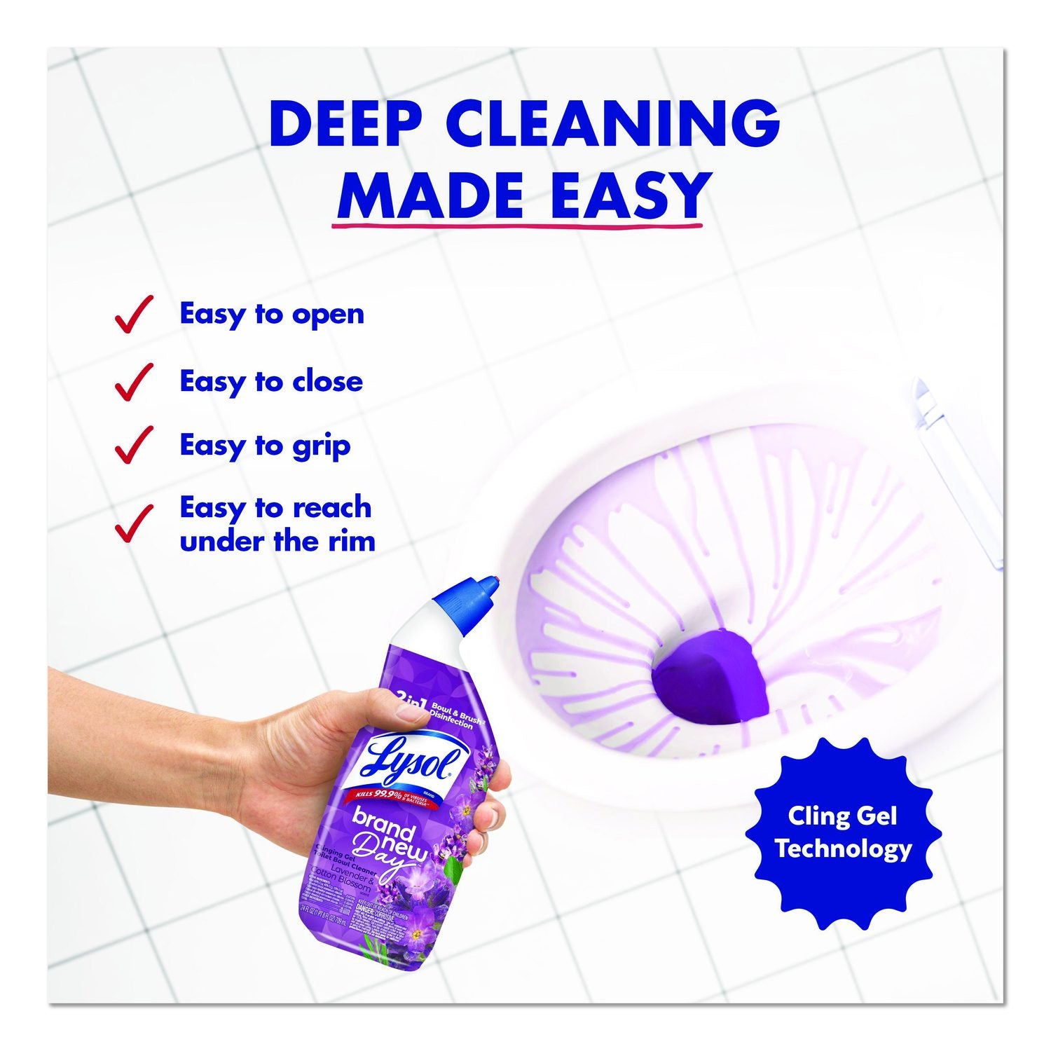 Clinging Gel Brand New Day Toilet Bowl Cleaner, Lavender And Cotton Blossom, 24 Oz Angle-Neck Bottle, 9/Carton