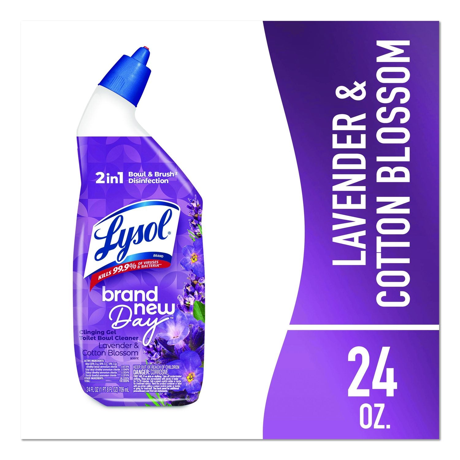 Clinging Gel Brand New Day Toilet Bowl Cleaner, Lavender And Cotton Blossom, 24 Oz Angle-Neck Bottle, 9/Carton