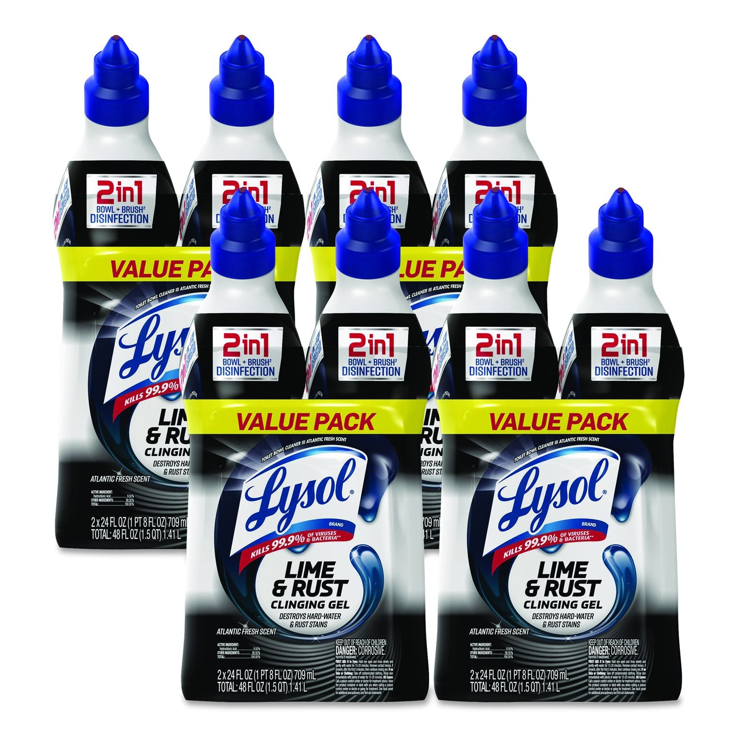 Disinfectant Toilet Bowl Cleaner With Lime And Rust Remover, Atlantic Fresh, 24 Oz Angle-Neck Bottle, 2/Pack, 4 Packs/Carton