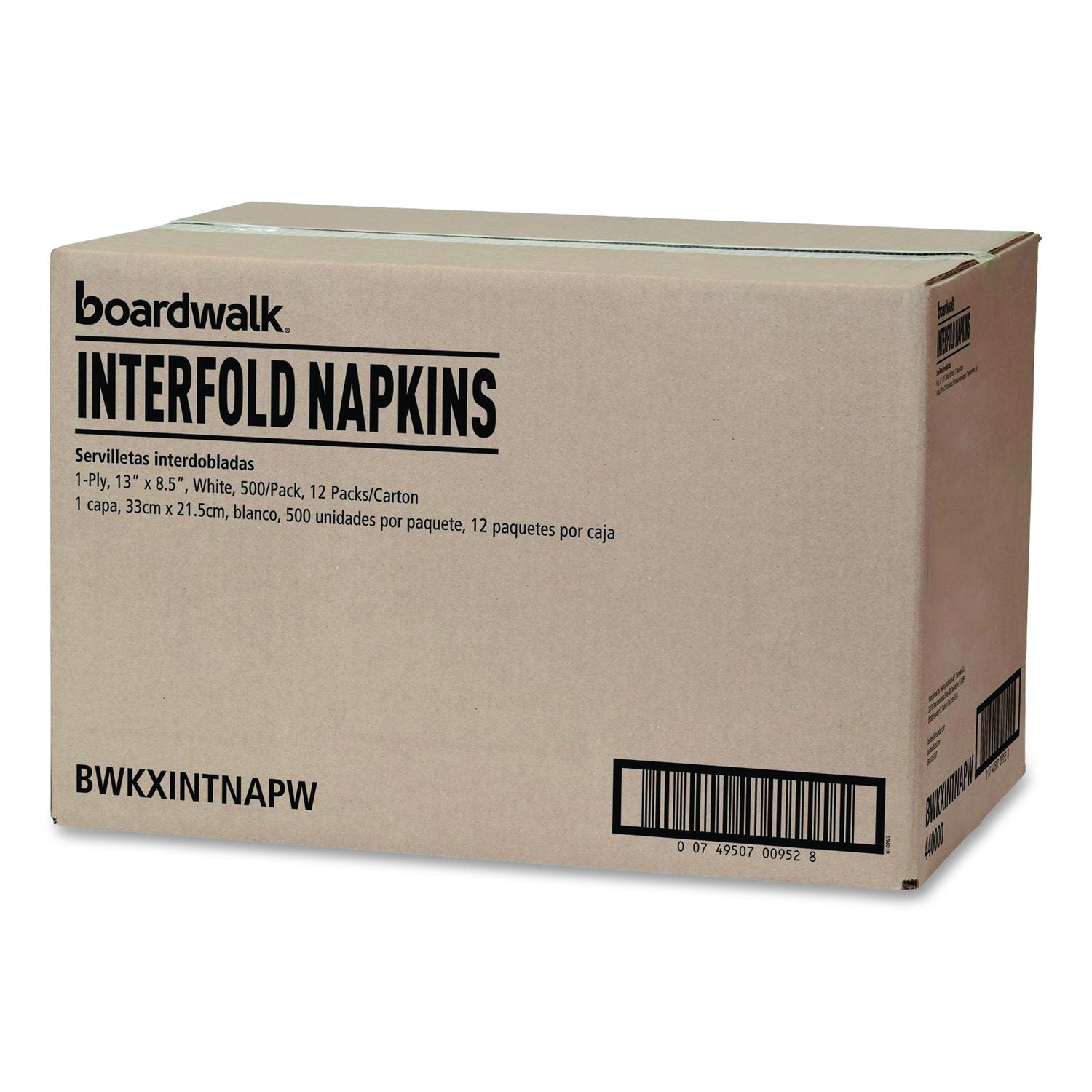 Interfold Dispenser Napkins, 1-Ply, 13 X 8.5, White, 500/Pack, 12 Packs/Carton