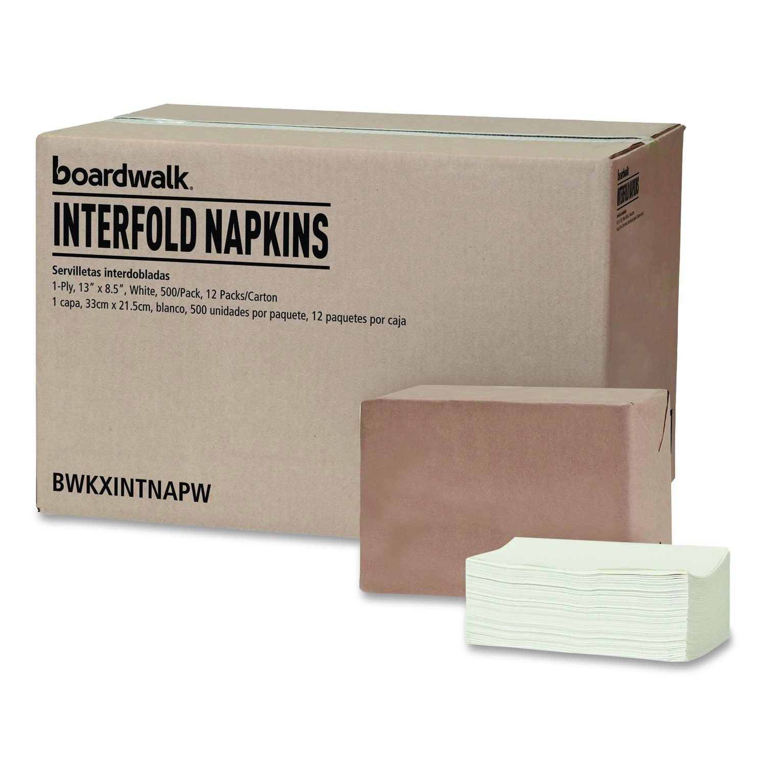 Interfold Dispenser Napkins, 1-Ply, 13 X 8.5, White, 500/Pack, 12 Packs/Carton