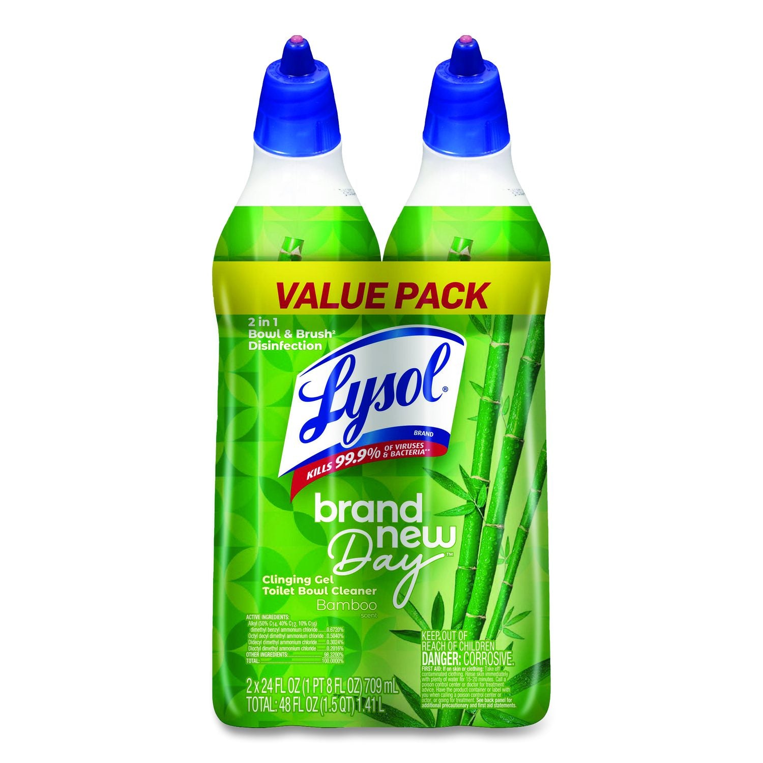 Clinging Gel Brand New Day Toilet Bowl Cleaner, Bamboo, 24 Oz Angle-Neck Bottle, 2/Pack, 4 Packs/Carton