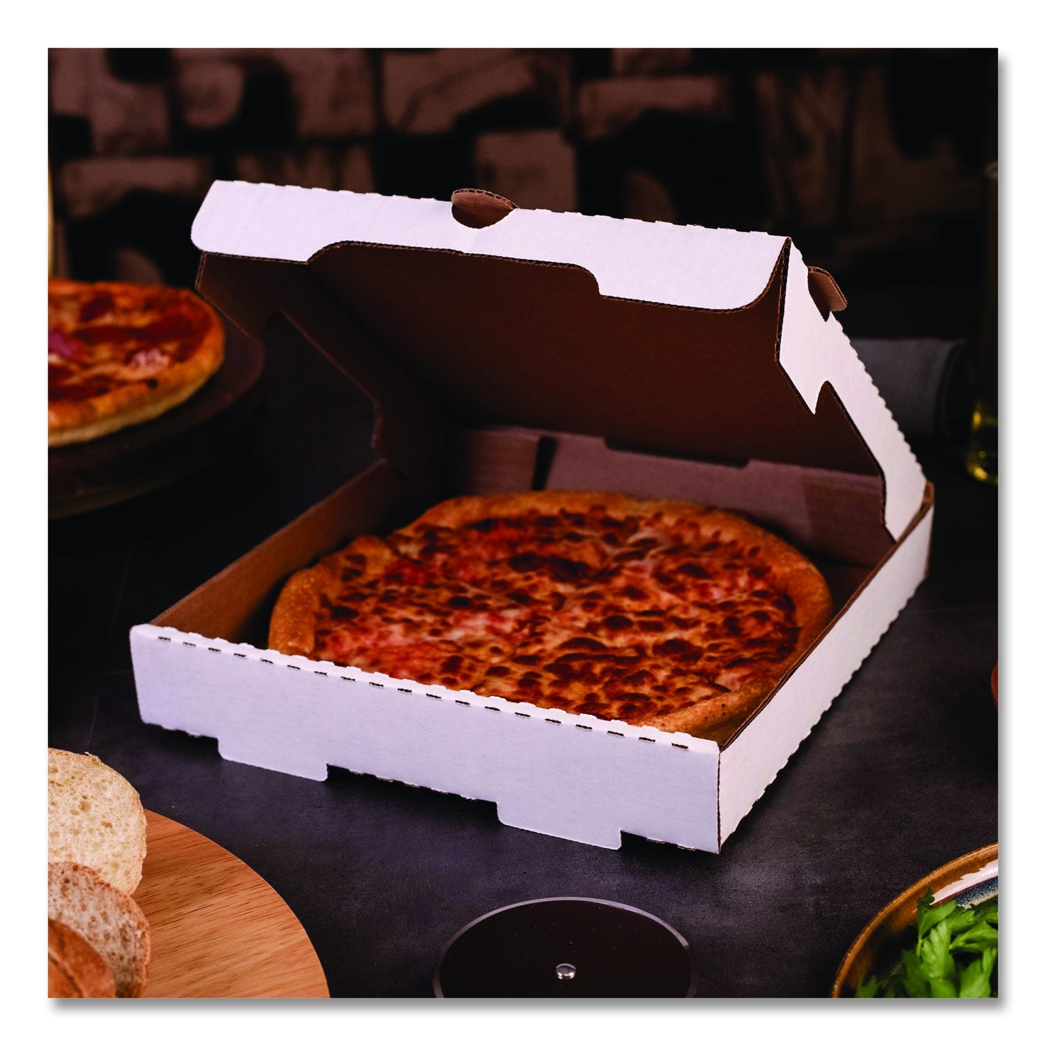 Lock-Corner Pizza Boxes, 10 X 10 X 1.75, White, Paper, 50/Carton