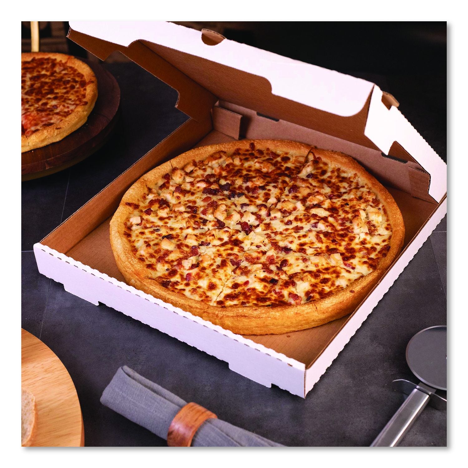 Lock-Corner Pizza Boxes, 12 X 12 X 1.75, White/Kraft, Paper, 50/Carton