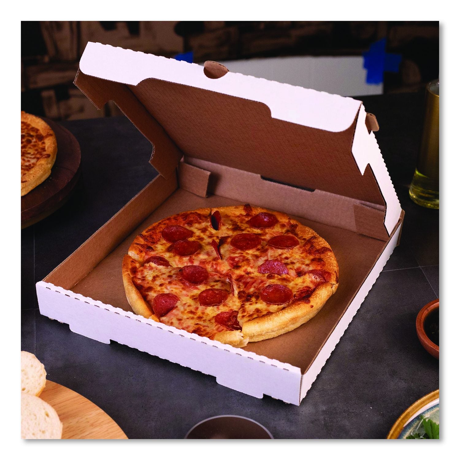 Lock-Corner Pizza Boxes, 14 X 14 X 1.75, White/Kraft, Paper, 50/Carton