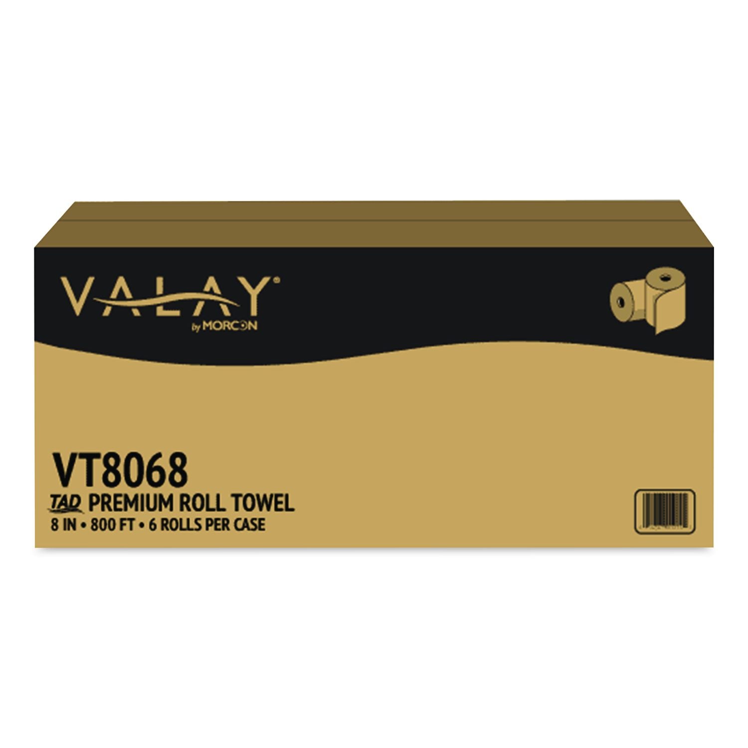Valay Universal Hardwound Premium Roll Towel, 1-Ply, 8" X 800 Ft, White, 6 Rolls/Carton