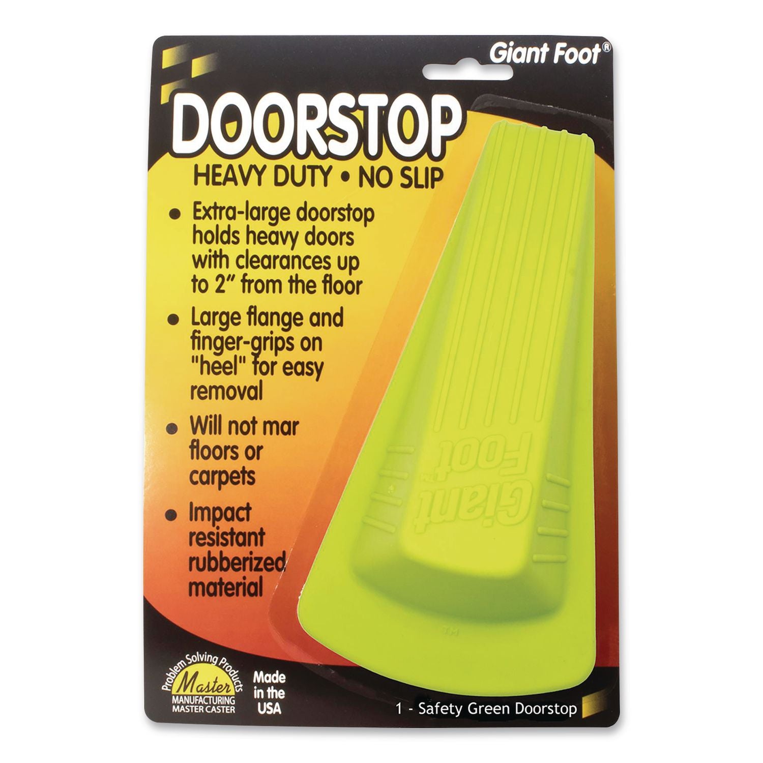 Giant Foot Doorstop, Safety Green, 6/Carton