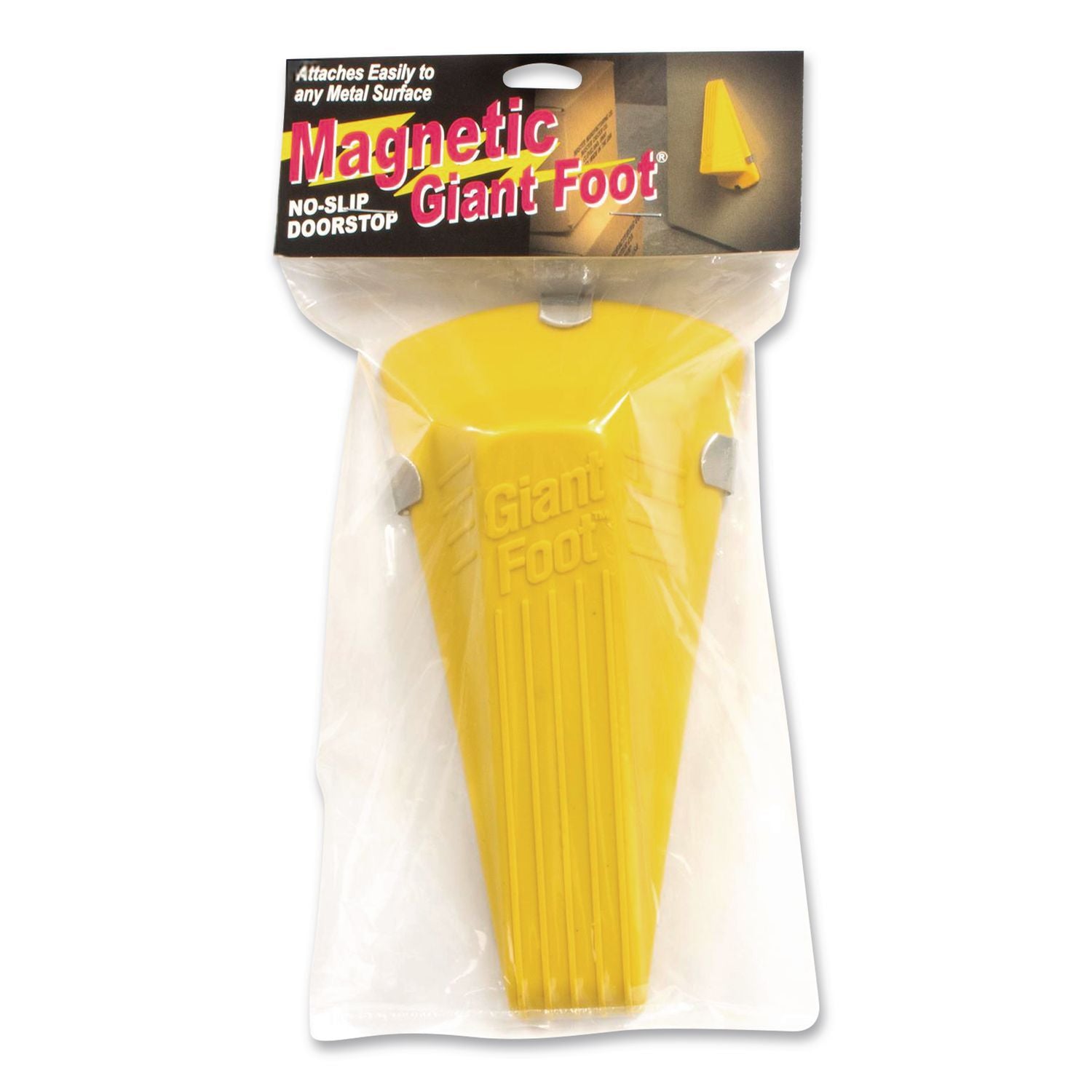Giant Foot Magnetic Doorstop, Magnetic/Wedge, Safety Yellow, 6/Carton