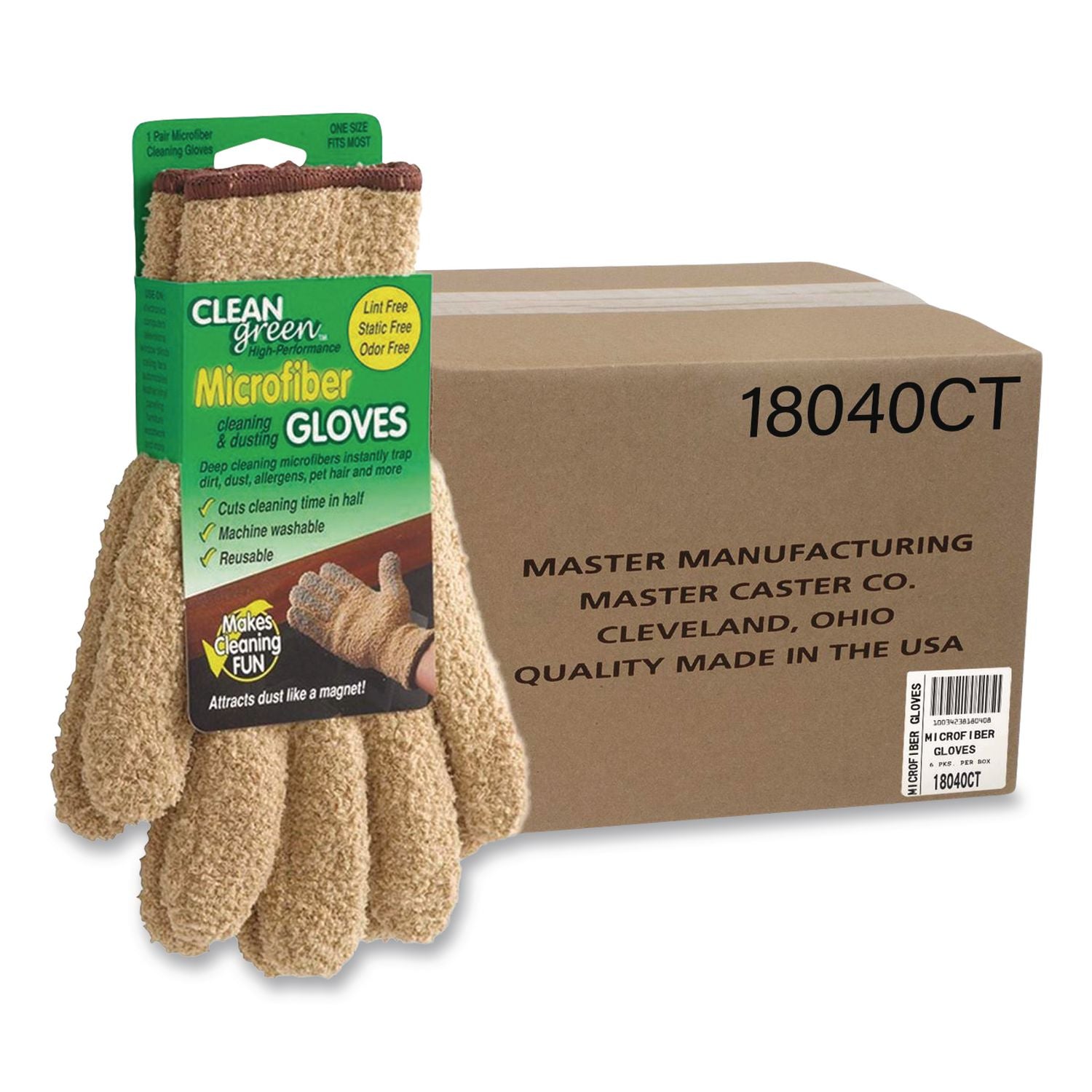 Cleengreen Microfiber Cleaning And Dusting Gloves, 6 Pairs/Carton