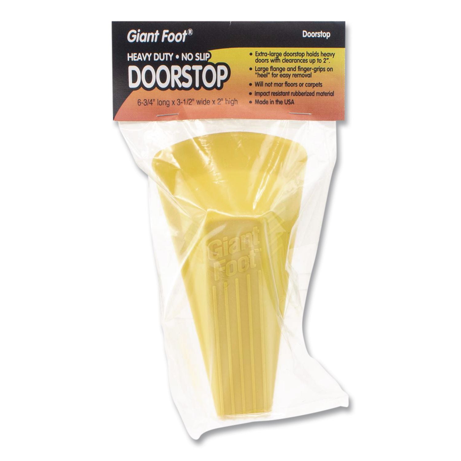 Giant Foot Doorstop, Wedge, Neon Yellow, 6/Carton
