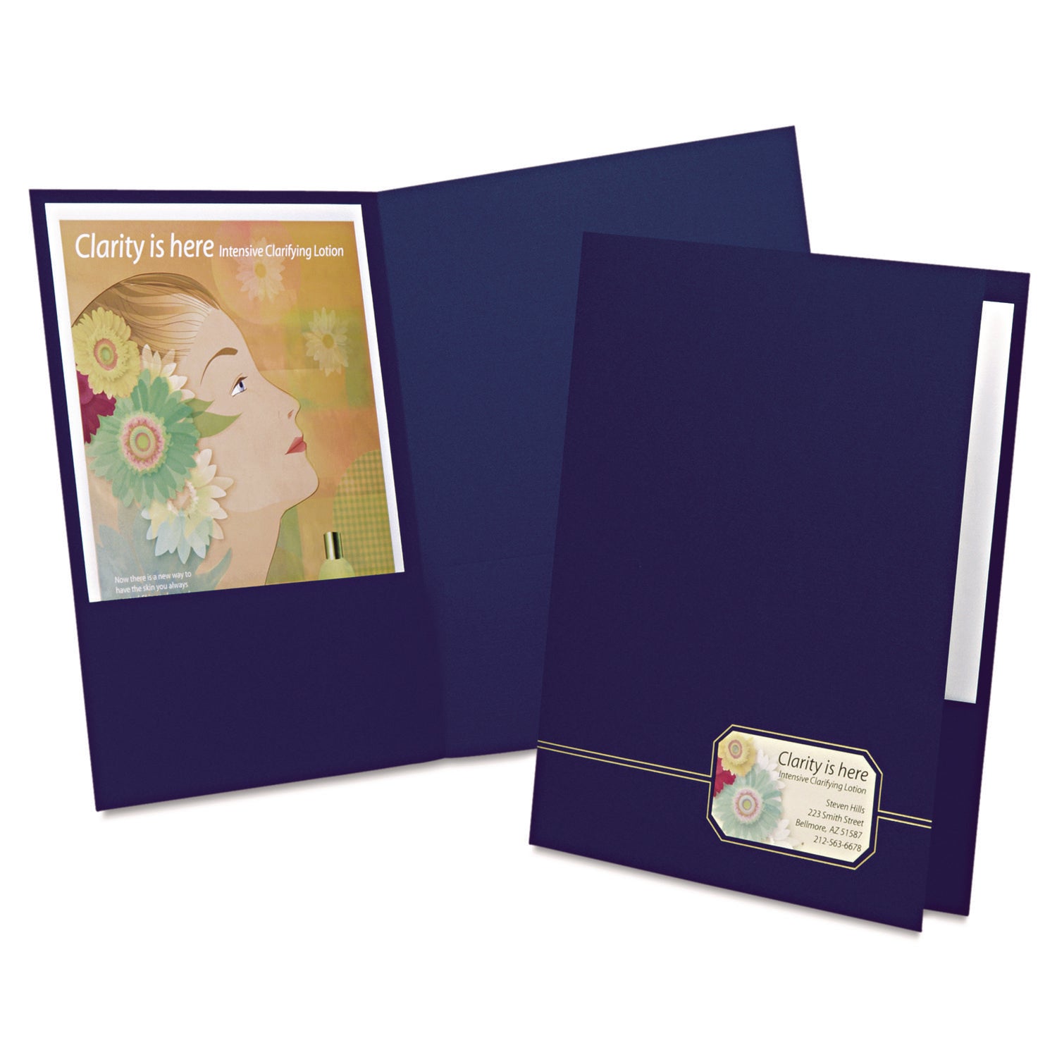 Oxford Executive Letter Recycled Pocket Folder - 1/2" Folder Capacity - 8 1/2" x 11" - 80 Sheets Capacity - 2 Front Pocket(s) - Linen - Blue, Gold - Die-cut - 30% Recycled - 4 / Pack