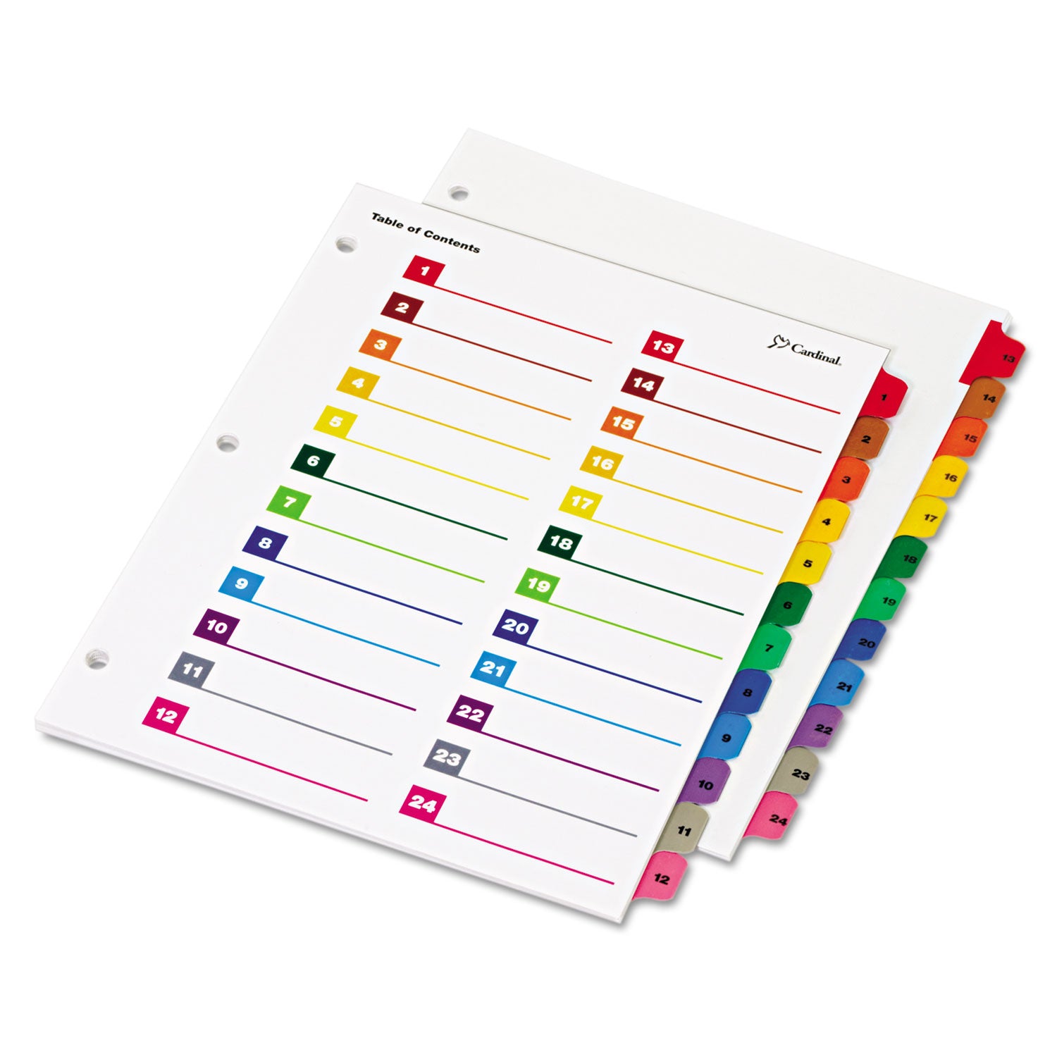 Cardinal OneStep Printable Dividers, 24 Print-on Tabs, Letter Size, 8.5" x 11", 3-Hole Punched, Multicolor, Reinforced Edges and Tabs, 1 Each