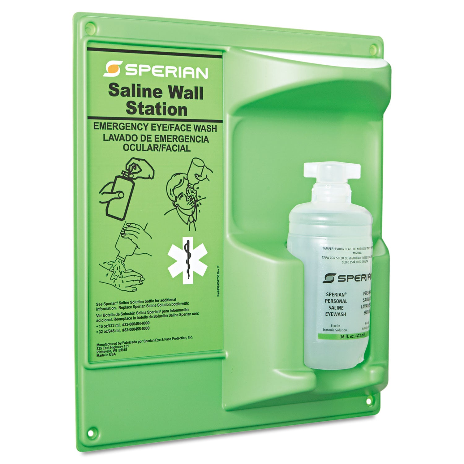 Saline Eye Wash Wall Station, 16 oz Bottle, 1 Bottle/Station