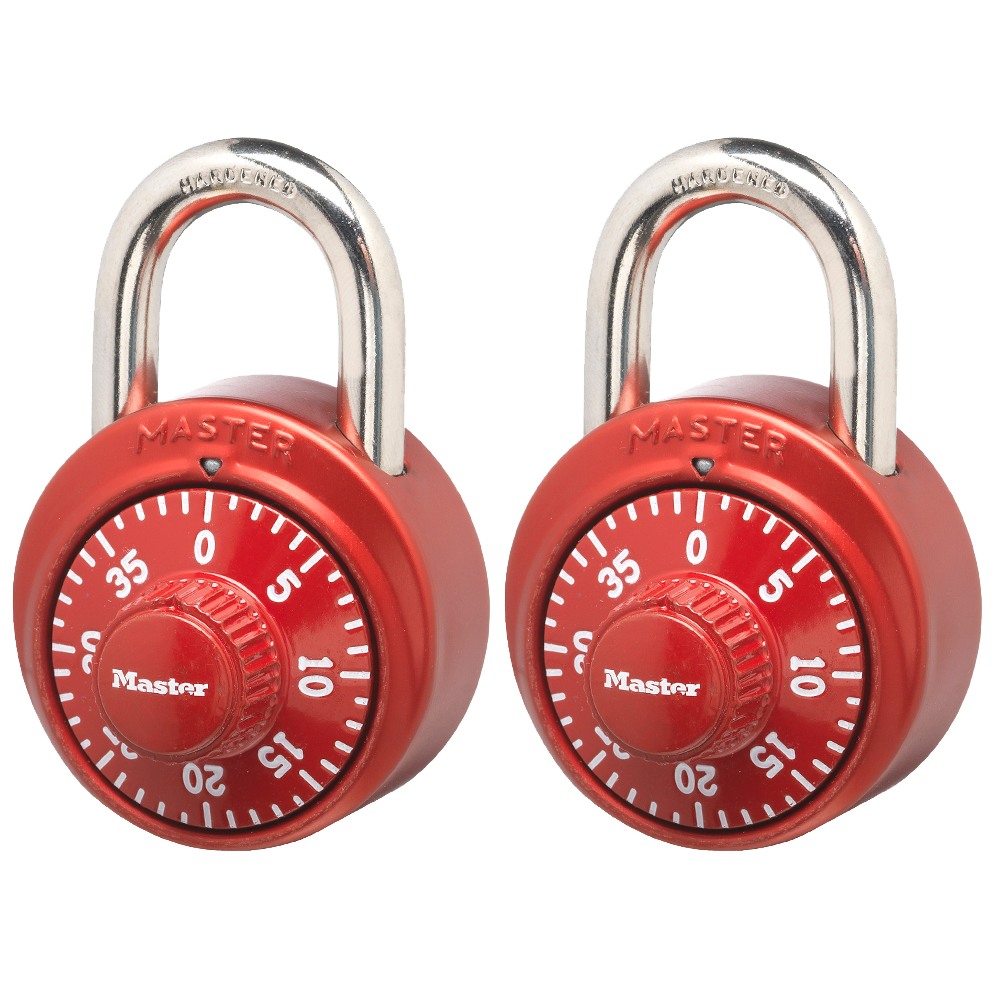 1-7/8in (48mm) Wide Standard Combination Dial Padlock with Aluminum Cover; Assorted Colors; 2-Pack