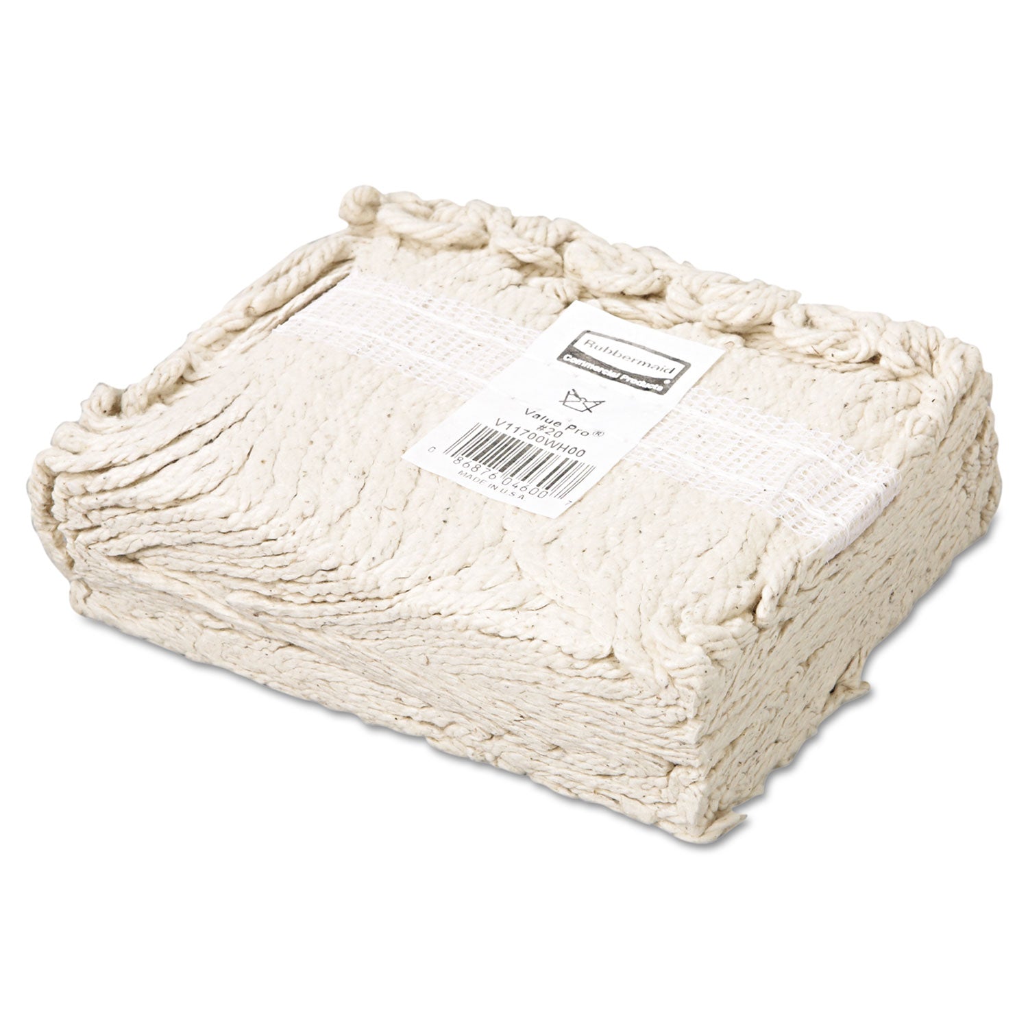 Economy Cut-End Cotton Wet Mop Head, 20oz, 1" Band, White, 12/carton