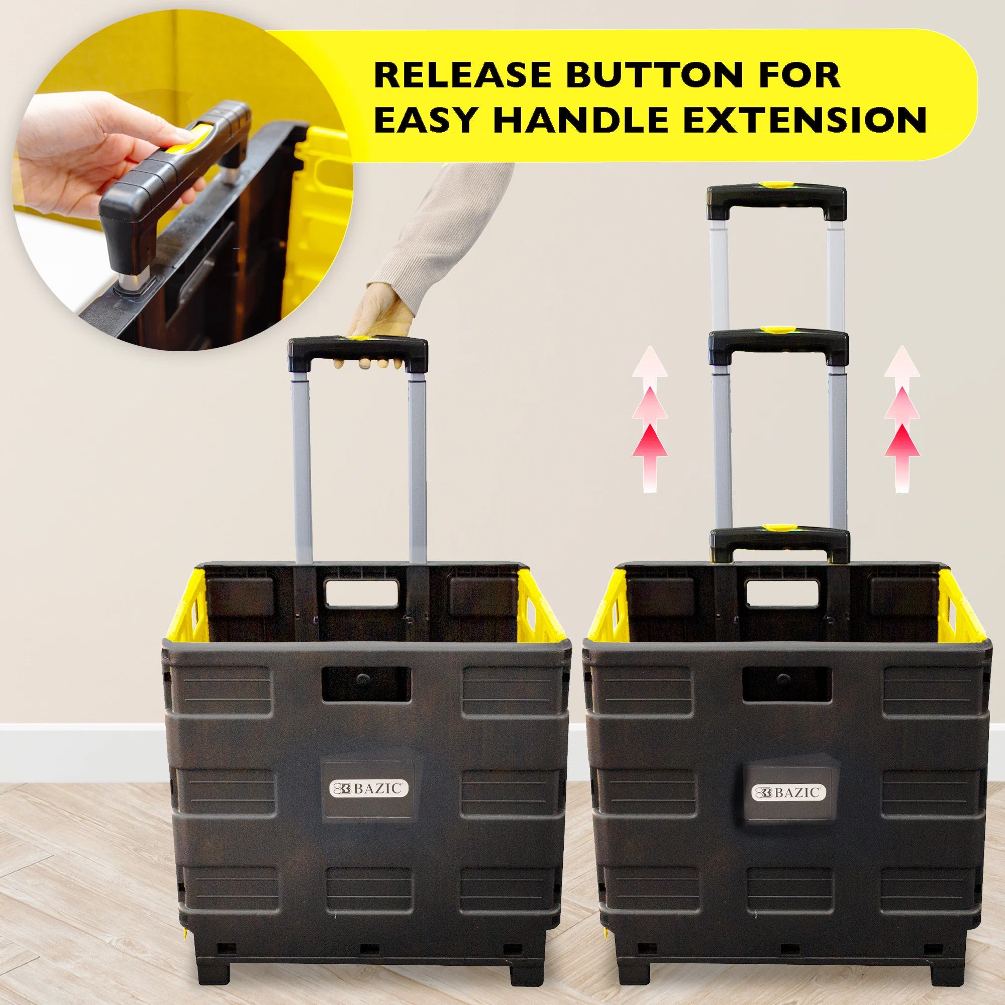 Folding Cart on Wheels w/Lid Cover, 16" x 18" x 15", Yellow