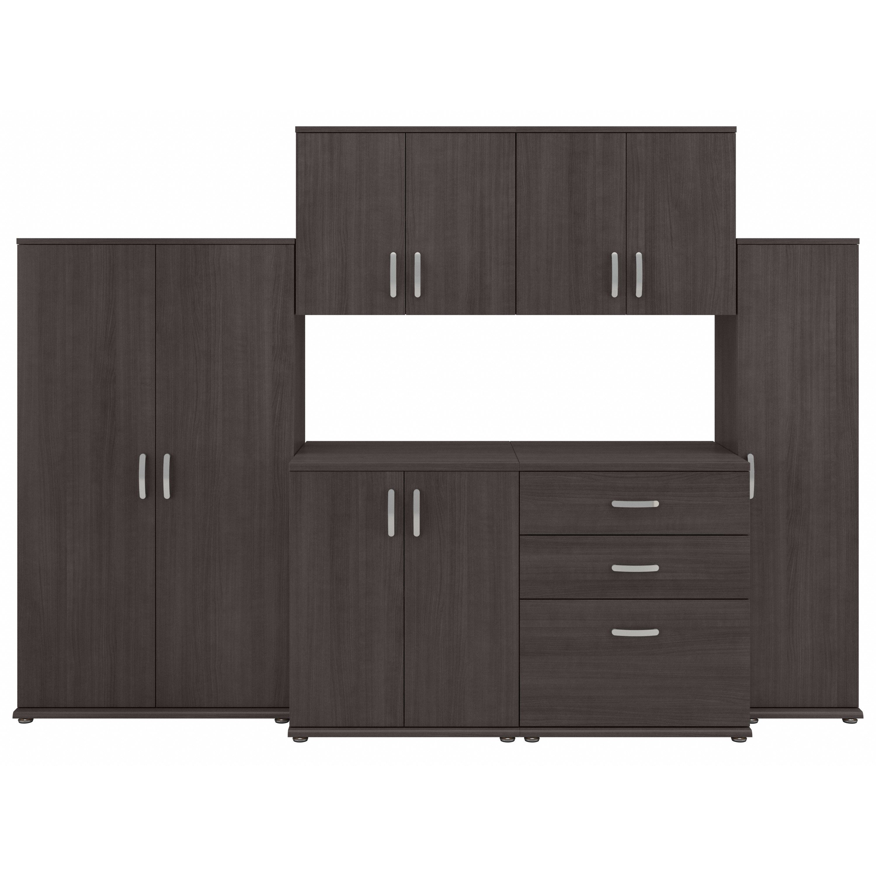 Bush Business Furniture Universal 108W 6 Piece Modular Storage Set with Floor and Wall Cabinets in Storm Gray - 108.08" Width x 24.69" Depth x 61.81" Height