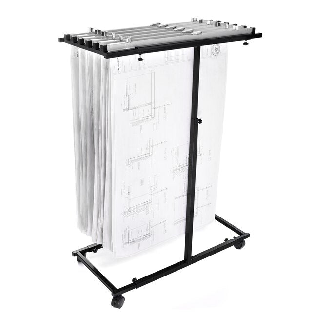 AdirOffice Blueprint Steel Vertical Plan Center, Black with 6046 36 in. Aluminum Hanging Clamps (6 Pack)