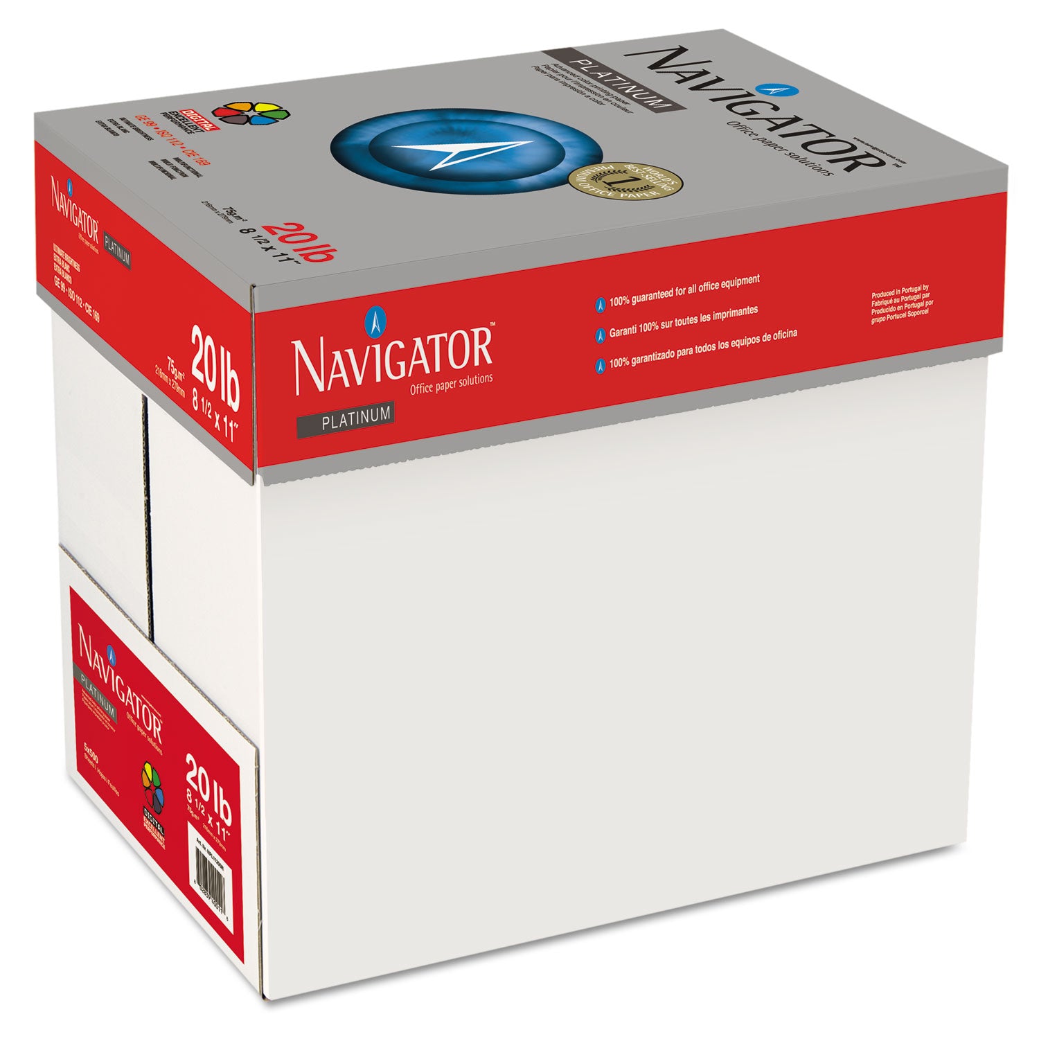 Navigator Platinum Office Multipurpose Paper - Bright White - 99 Brightness - Letter - 8 1/2" x 11" - 20 lb Basis Weight - Smooth - Chlorine-free - Bright White - 500 Sheets per Ream - 10 / Carton