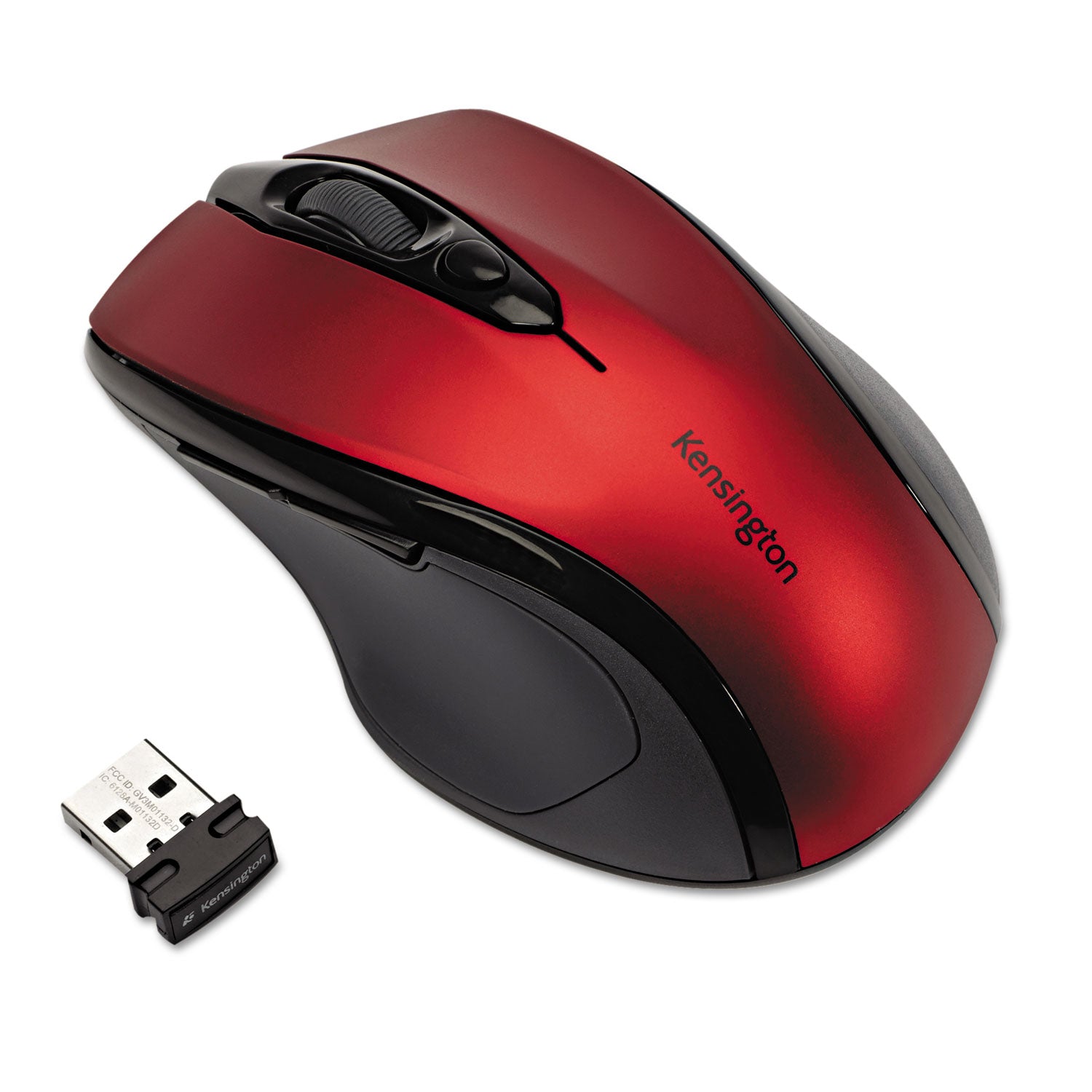 Kensington Pro Fit Mid-Size Wireless Mouse - Optical - Wireless - Radio Frequency - 2.40 GHz - Ruby Red - USB - 1750 dpi - Scroll Wheel - 3 Button(s) - Right-handed - 1 Each