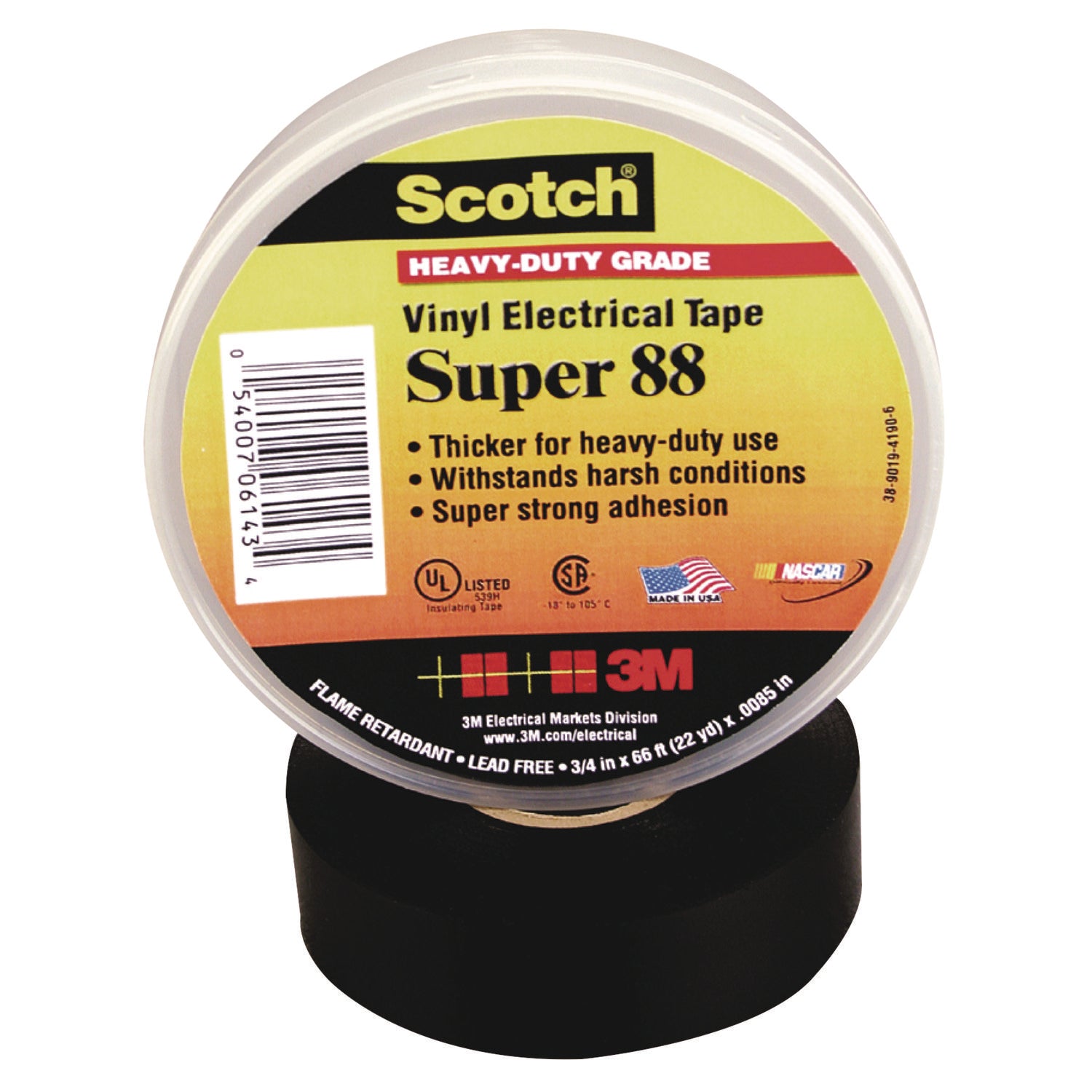 22 yd Length x 0.75" Width - Black - Vinyl - Polyvinyl Chloride (PVC) Backing - Rubber Adhesive - For Insulating Wire, Rubber, Synthetic Material - 1 Roll