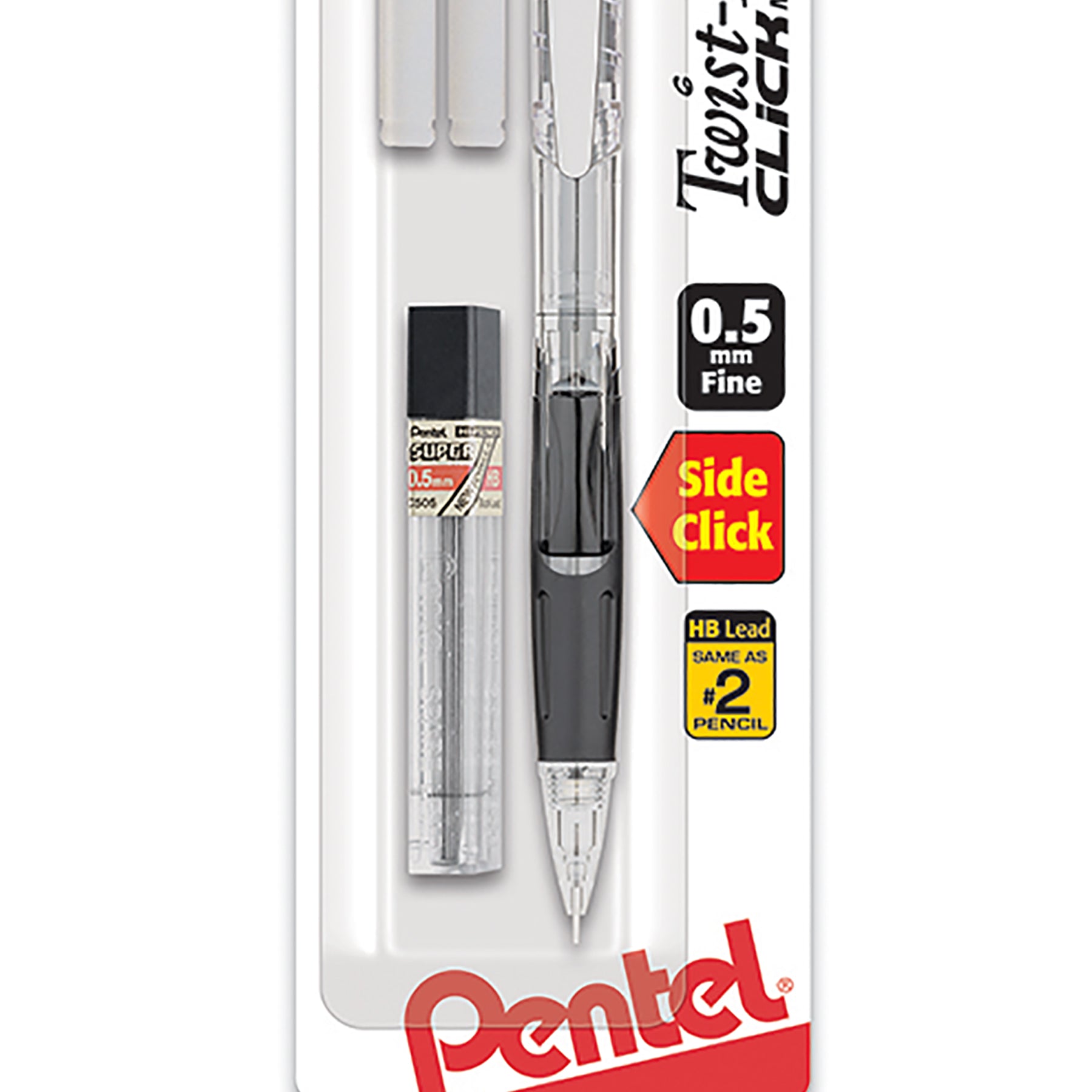 Twist-Erase Click Mechanical Pencil (0.5mm) Clear Barrel, 1-Pack with Lead & 2 Erasers