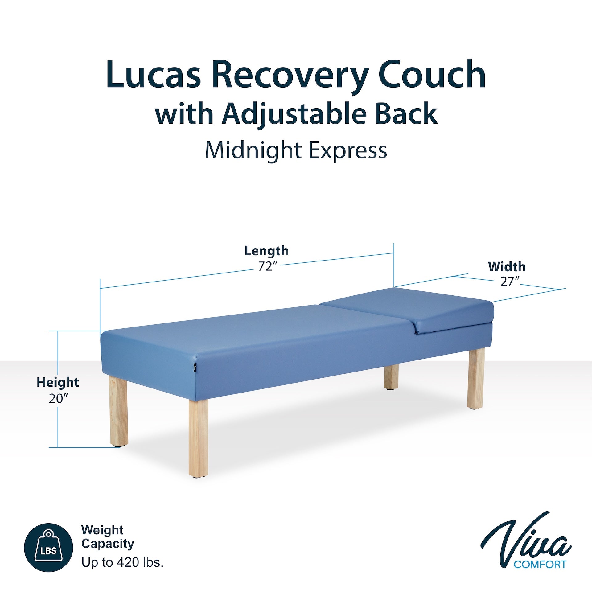 Viva Comfort Lucas Recovery Couch with Adjustable Back,Midnight Express