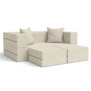 Jaxx Zipline Convertible Sleeper Loveseat & Ottomans, Textured Microvelvet - Ivory