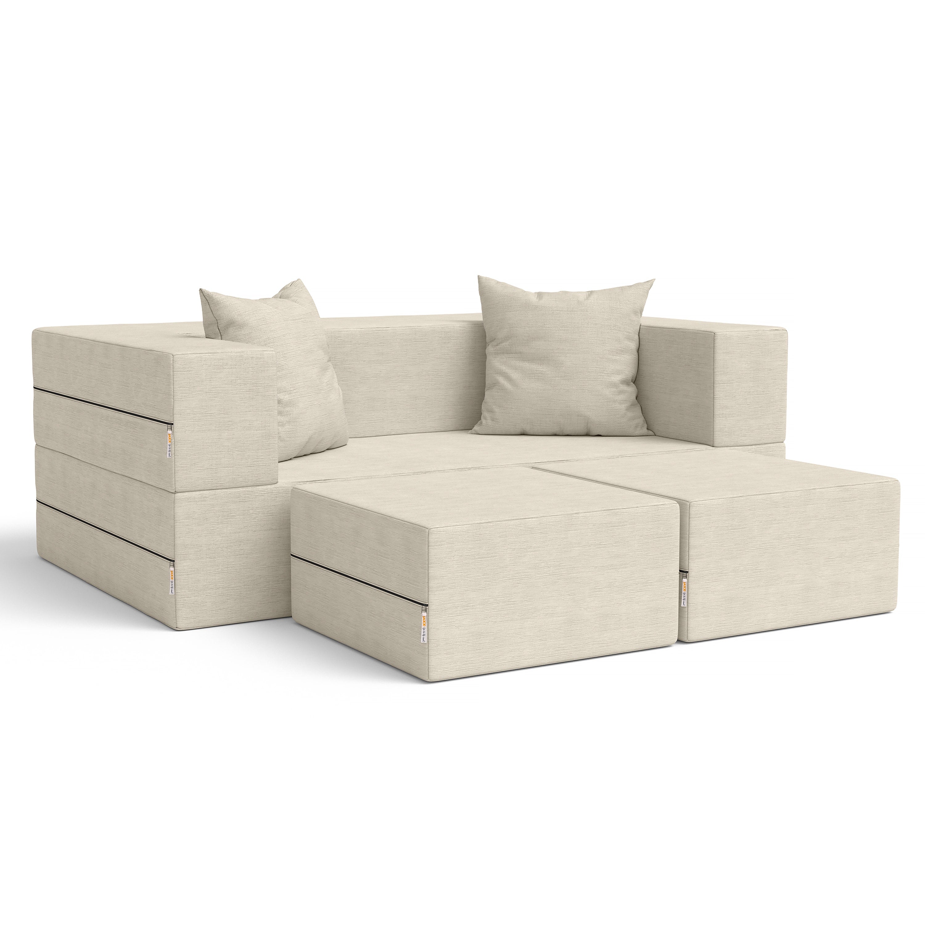 Jaxx Zipline Convertible Sleeper Loveseat & Ottomans, Textured Microvelvet - Ivory
