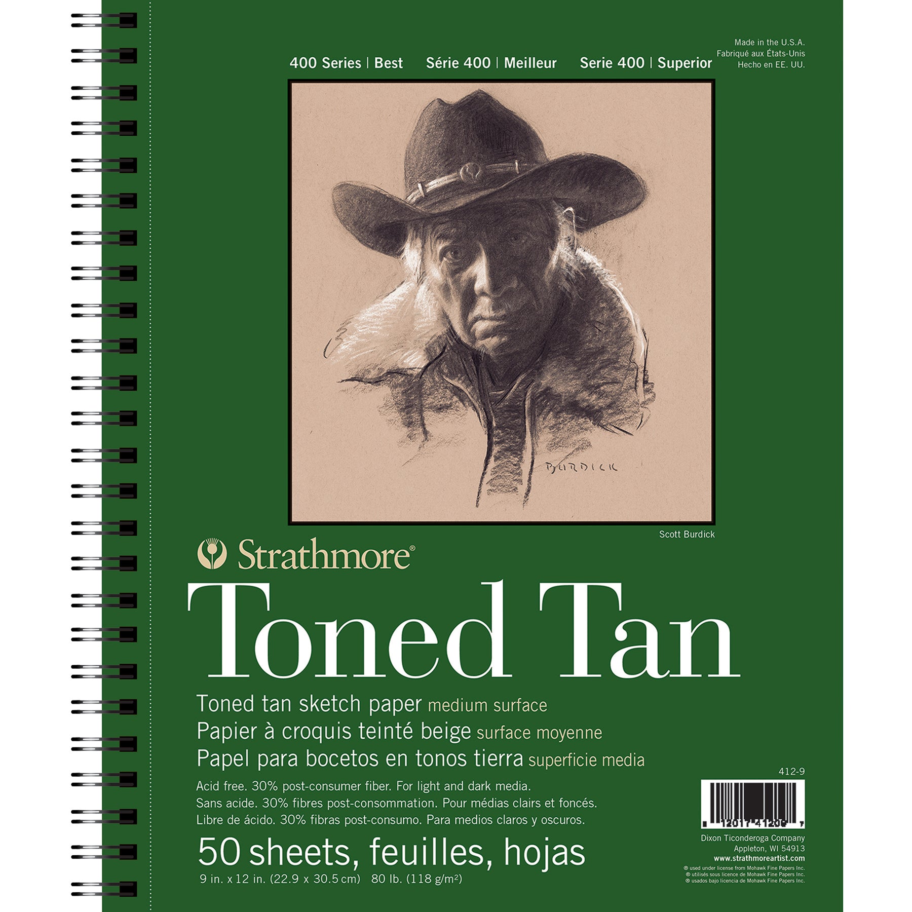 400 Series Sketch Pad, Recycled, Toned Tan, Side Wire Binding, 50 Sheet, 9x12 inch, 1 Count