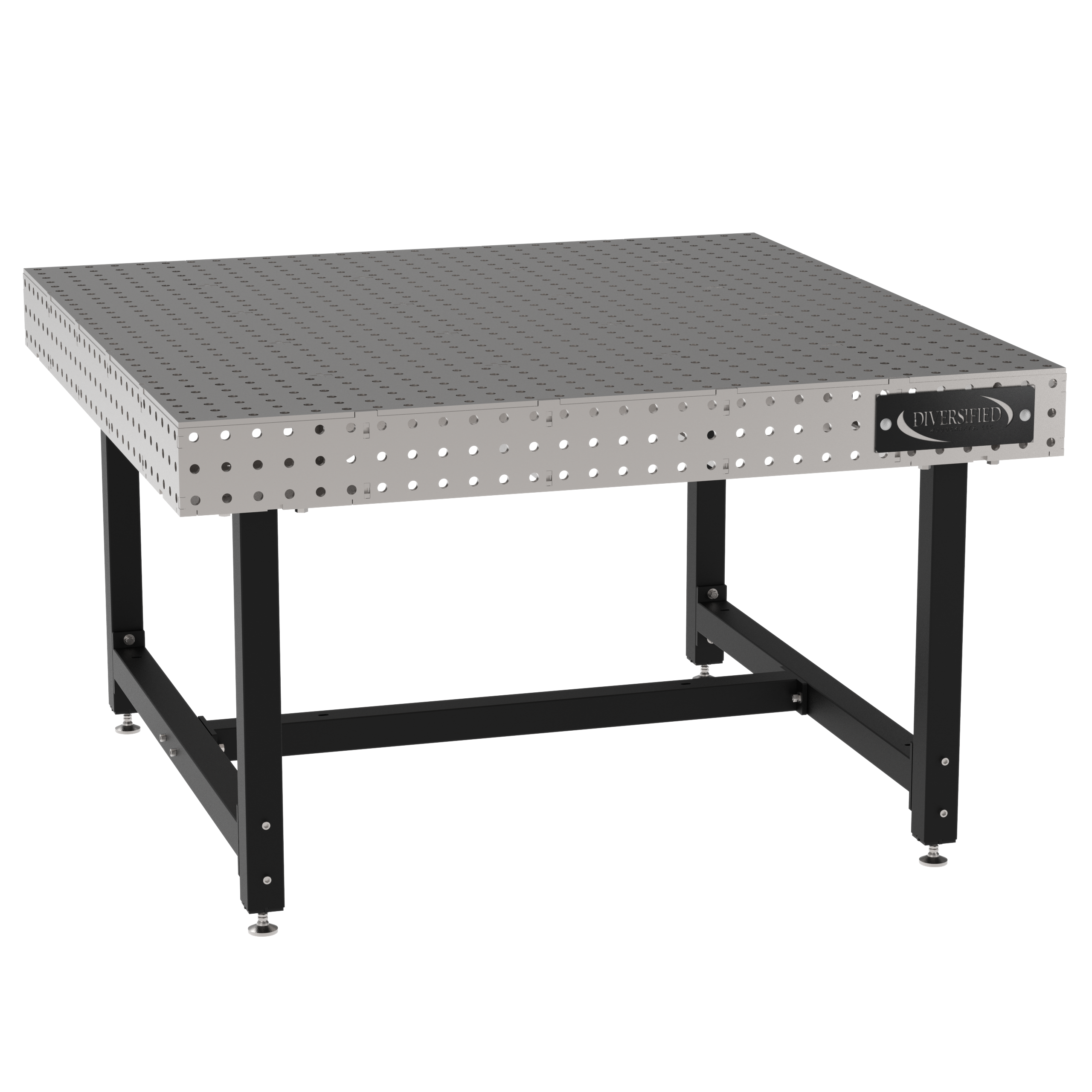 Welding Fixture Table, Fixed Height, 36"H x 60"L x 60"D, 1/4" Carbon Steel Top, Four Black Powdercoat Legs, Self-Leveling Feet