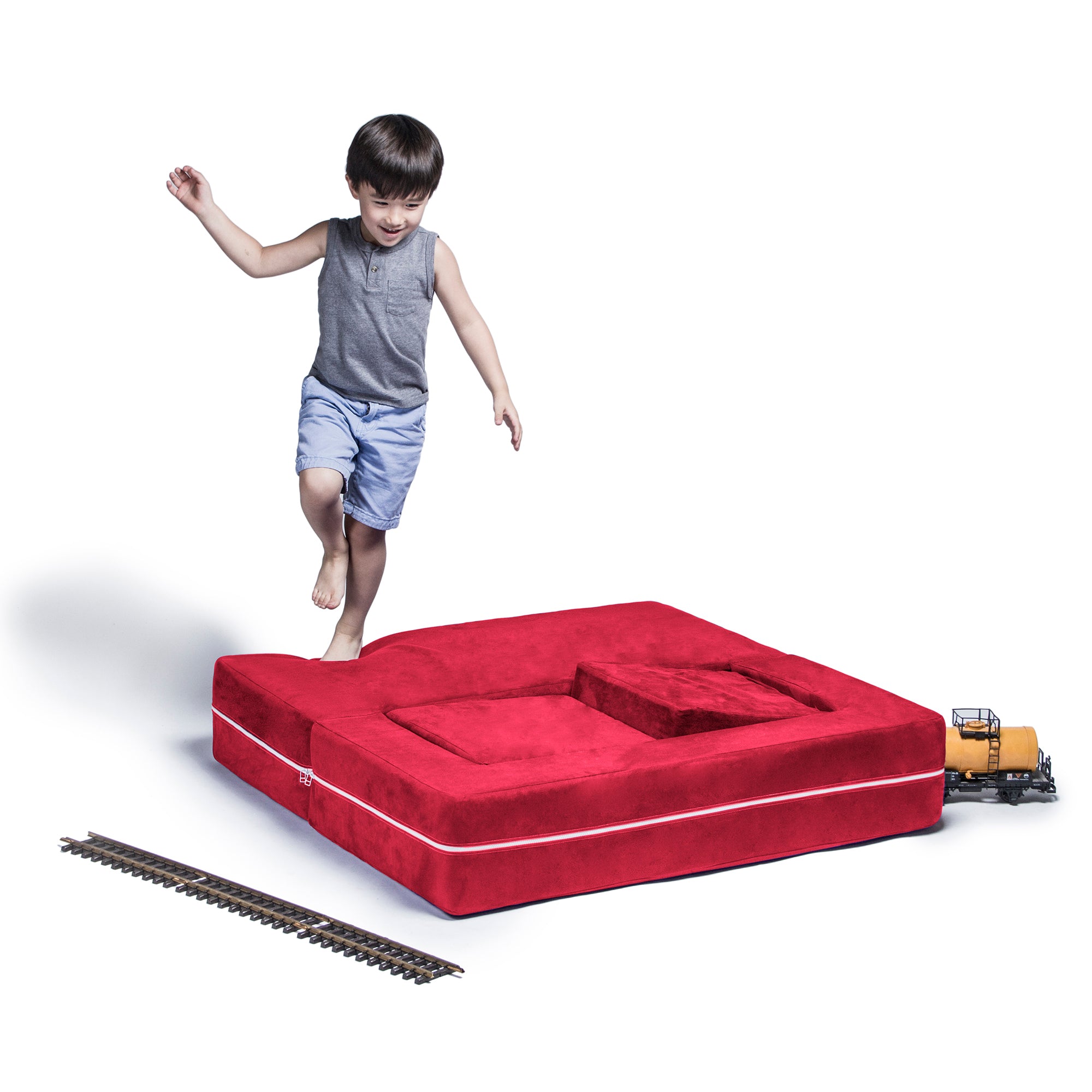 Jaxx Zipline Kids Modular Loveseat & Ottomans/Fold Out Lounger, Cherry