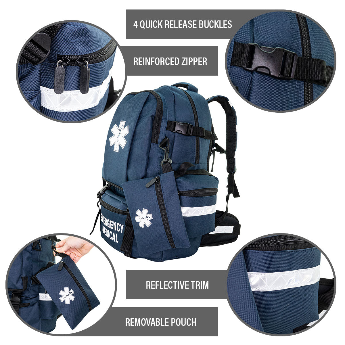 Large Medical Backpack, 21.25" x 14" x 12", Navy