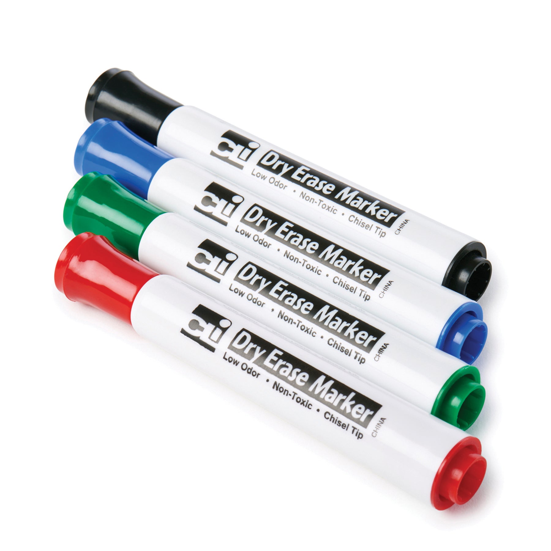 Dry Erase Markers, Barrel Style, Low Odor, Chisel Tip, Assorted Colors, Pack of 4
