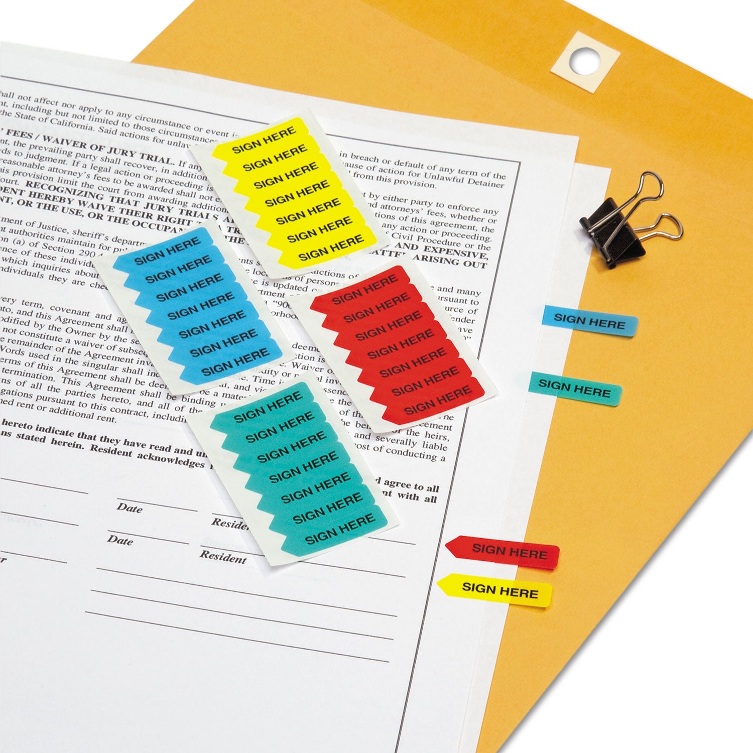 126 - 1 1/4" Flag/Note Width x 5/16" Flag/Note Length - Arrow - SIGN HERE - Assorted - Removable, Self-adhesive - 1 Pack