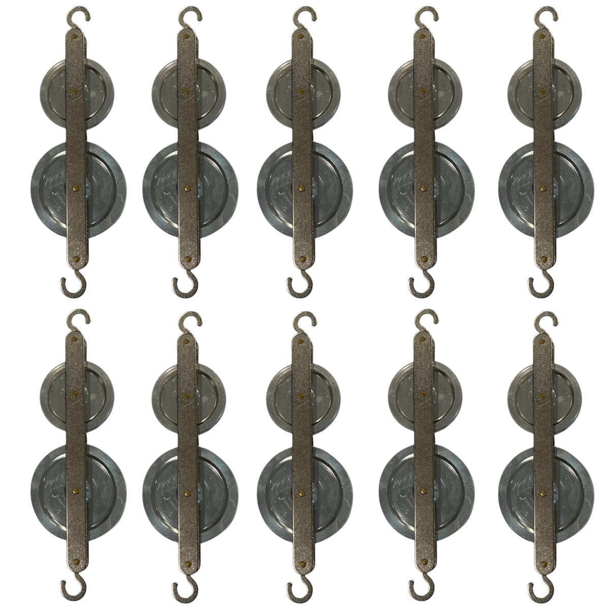 Pulley, Double, Tandem, 2 Aluminum Wheels (38mm and 50mm), Pack of 10