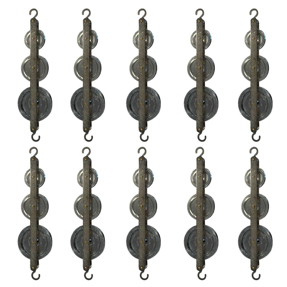 Pulley, Triple, Tandem, 3 Aluminum Wheels (25mm, 38mm, and 50mm), Pack of 10