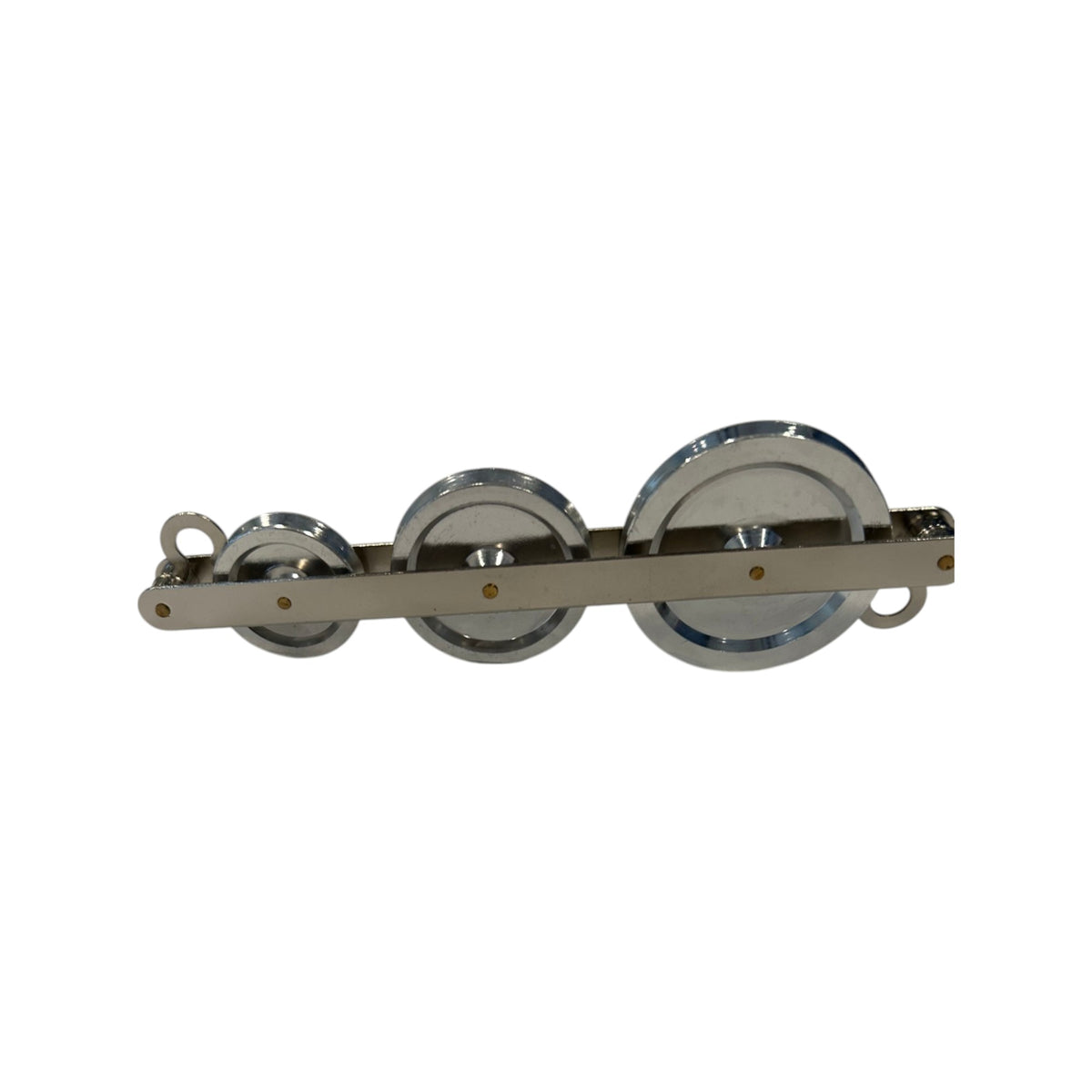 Pulley, Triple, Tandem, 3 Aluminum Wheels (25mm, 38mm, and 50mm)