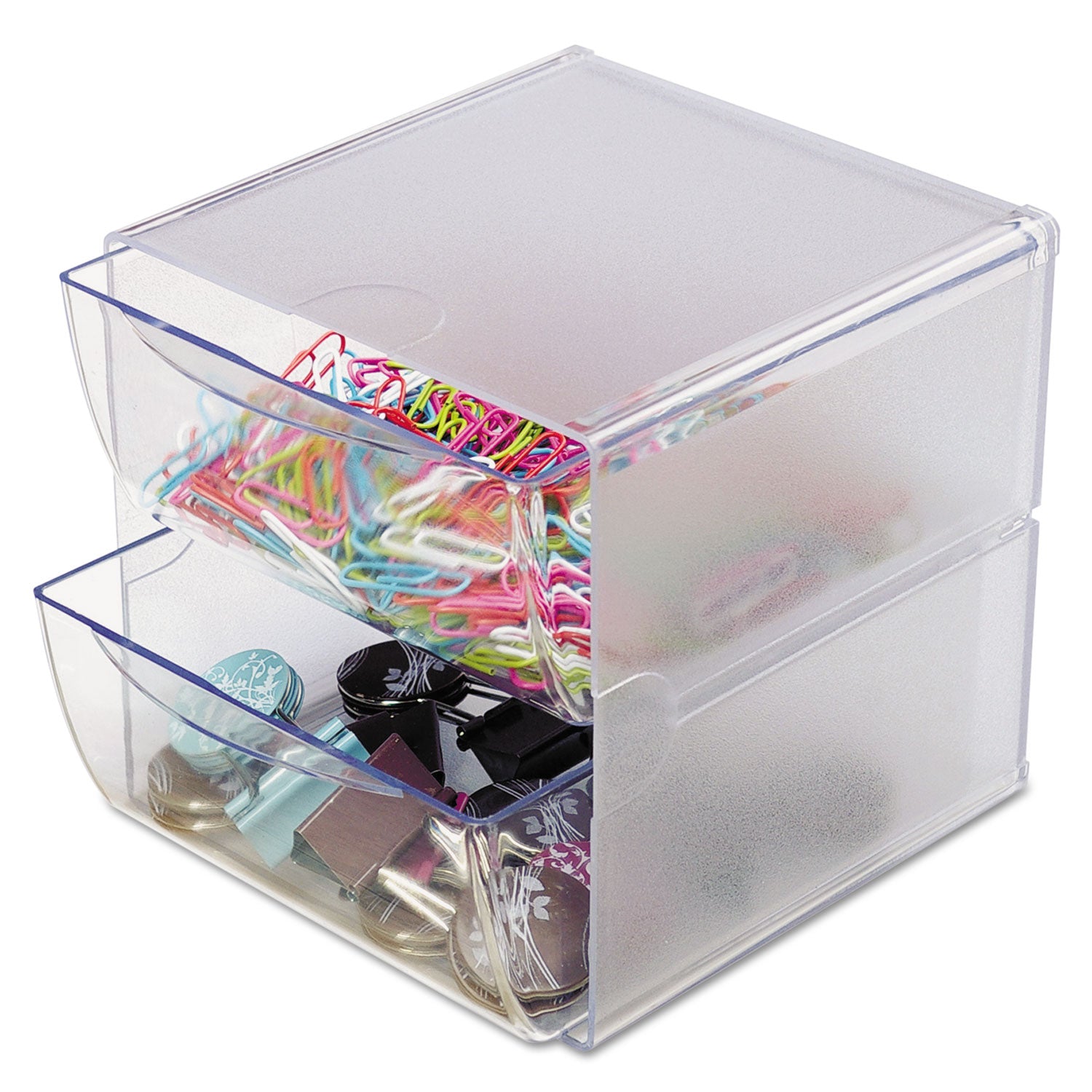 Deflecto Stackable Cube Organizer - 2 Drawer(s) - 6" Height x 6" Width x 7.50" Depth - Desktop - Stackable - Clear - Plastic - 1 Each
