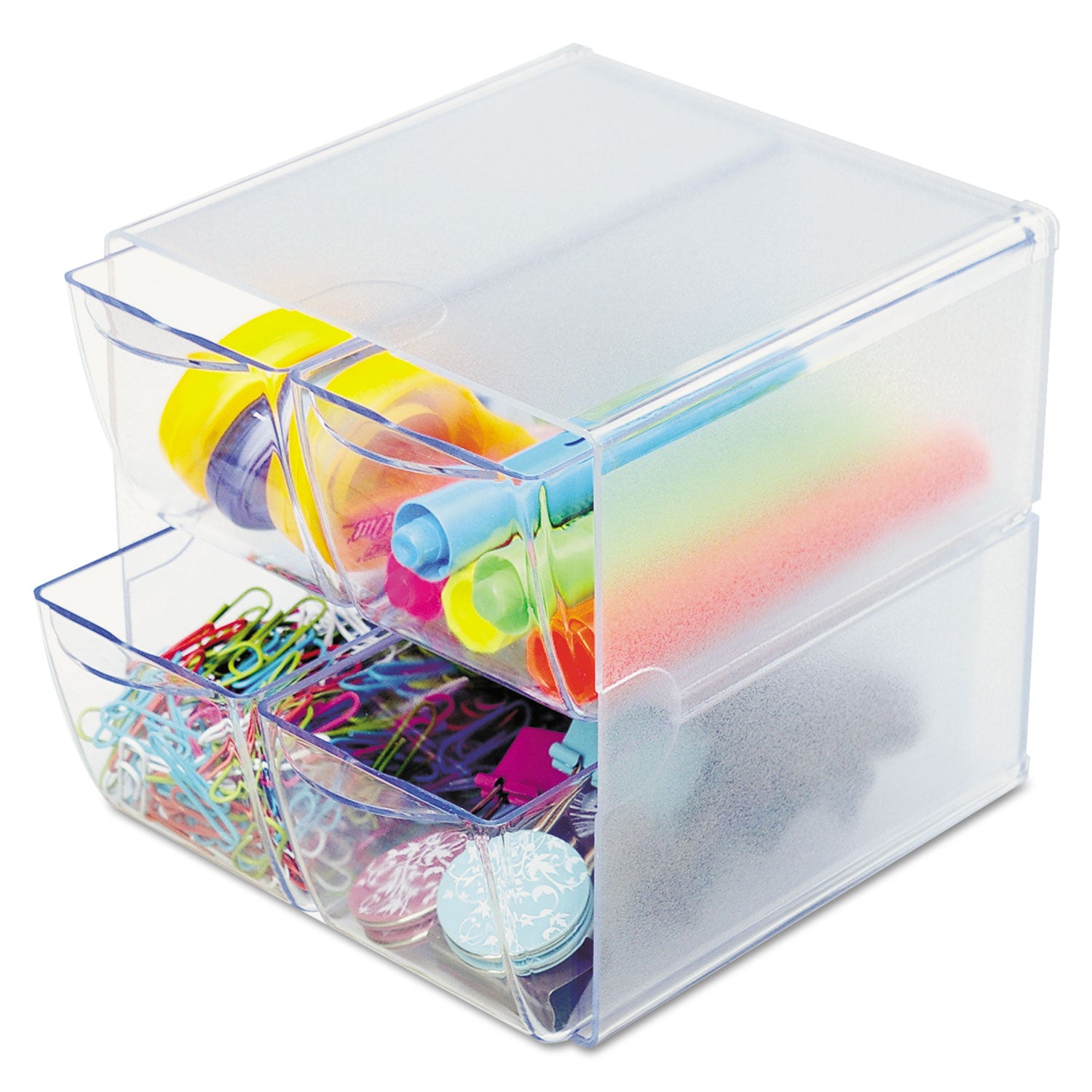 Deflecto Stackable Cube Organizer - 4 Drawer(s) - 6" Height x 6" Width x 7.25" Depth - Desktop - Stackable - Clear - Plastic - 1 Each