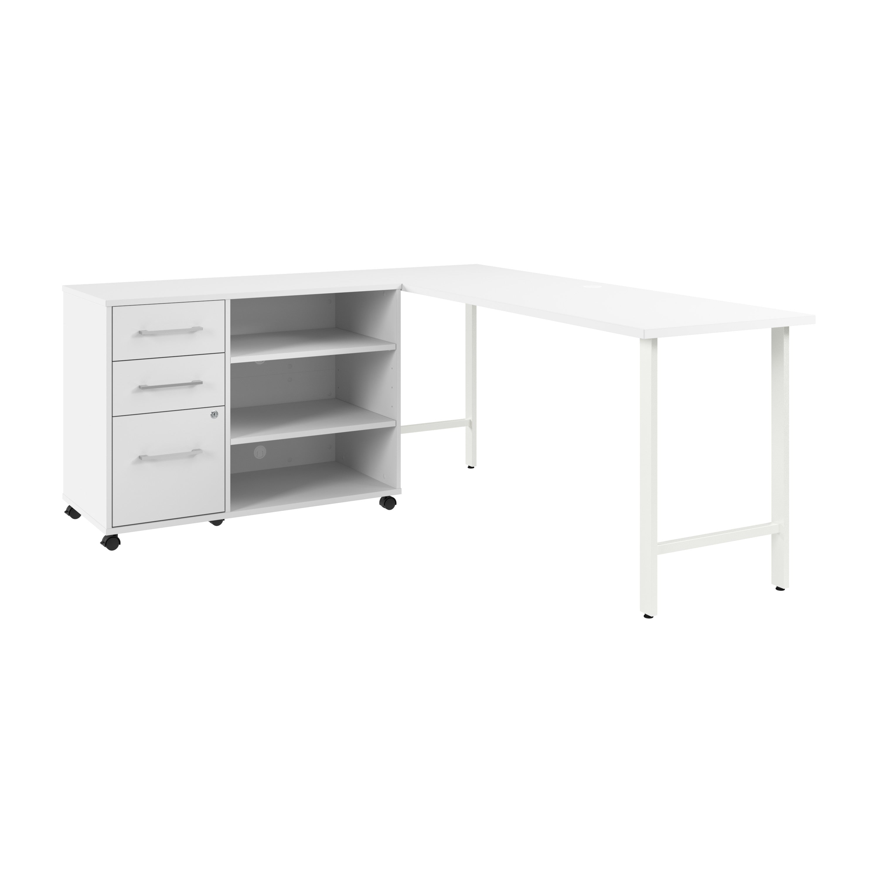 Bush Business Furniture Hustle 72W x 24D Computer Desk and Storage Cabinet with Drawers and Shelves in White - 71.02" Width x 23.34" Depth x 30.07" Height