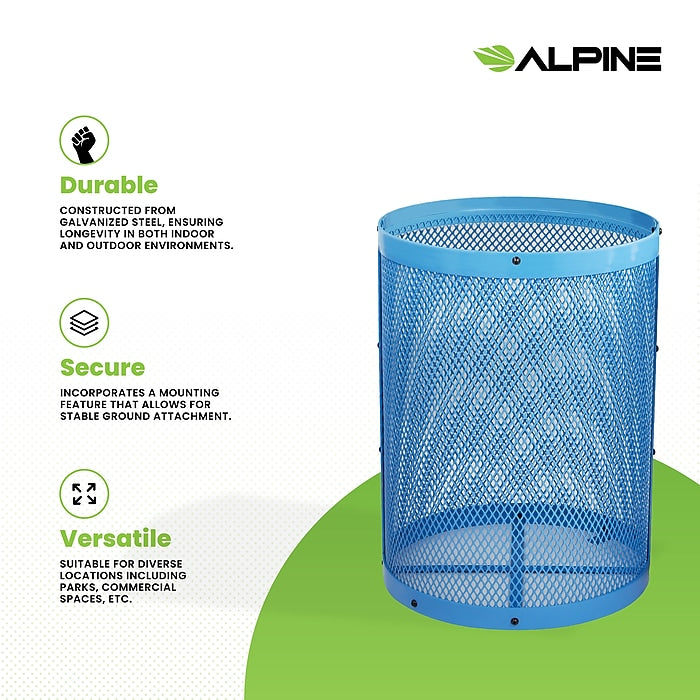 Alpine Industries Outdoor Diamond Steel Trash Can Frame, 36 Gallon, Blue