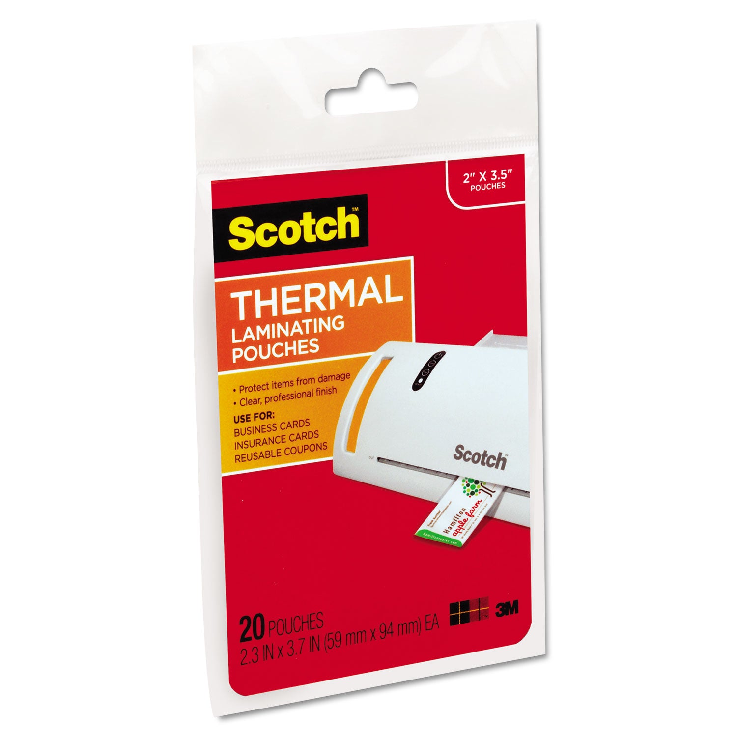 Scotch Thermal Laminating Pouches - Laminating Pouch/Sheet Size: 2.30" Width x 3.70" Length x 5 mil Thickness - Glossy - for Photo, Document, Business Card, Lists, Coupon, Punch Card - Double Sided, Photo-safe - Clear - 1 Pack