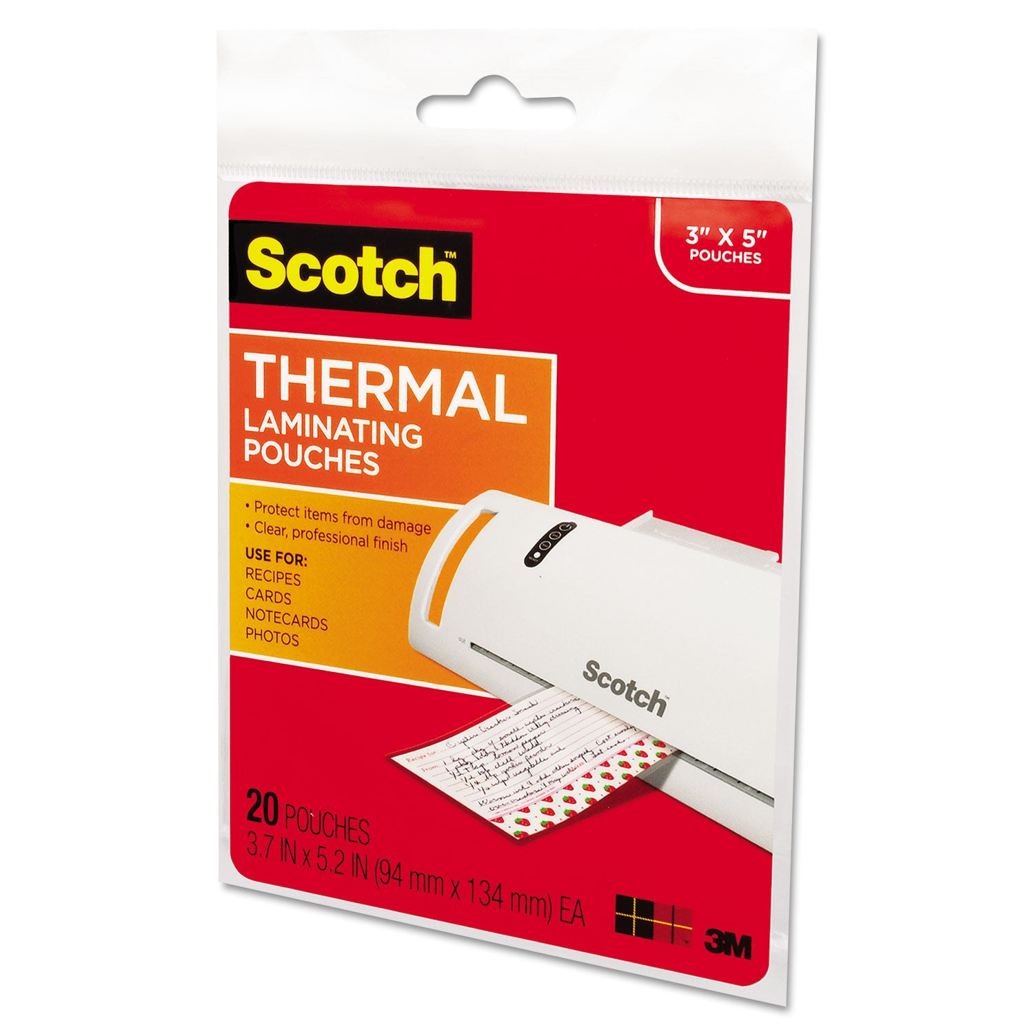 Scotch Thermal Laminating Pouches - Laminating Pouch/Sheet Size: 3.70" Width x 5.20" Length x 5 mil Thickness - Glossy - for Photo, Document, Lists, Card, Recipe - Double Sided, Photo-safe - Clear - 1 Pack