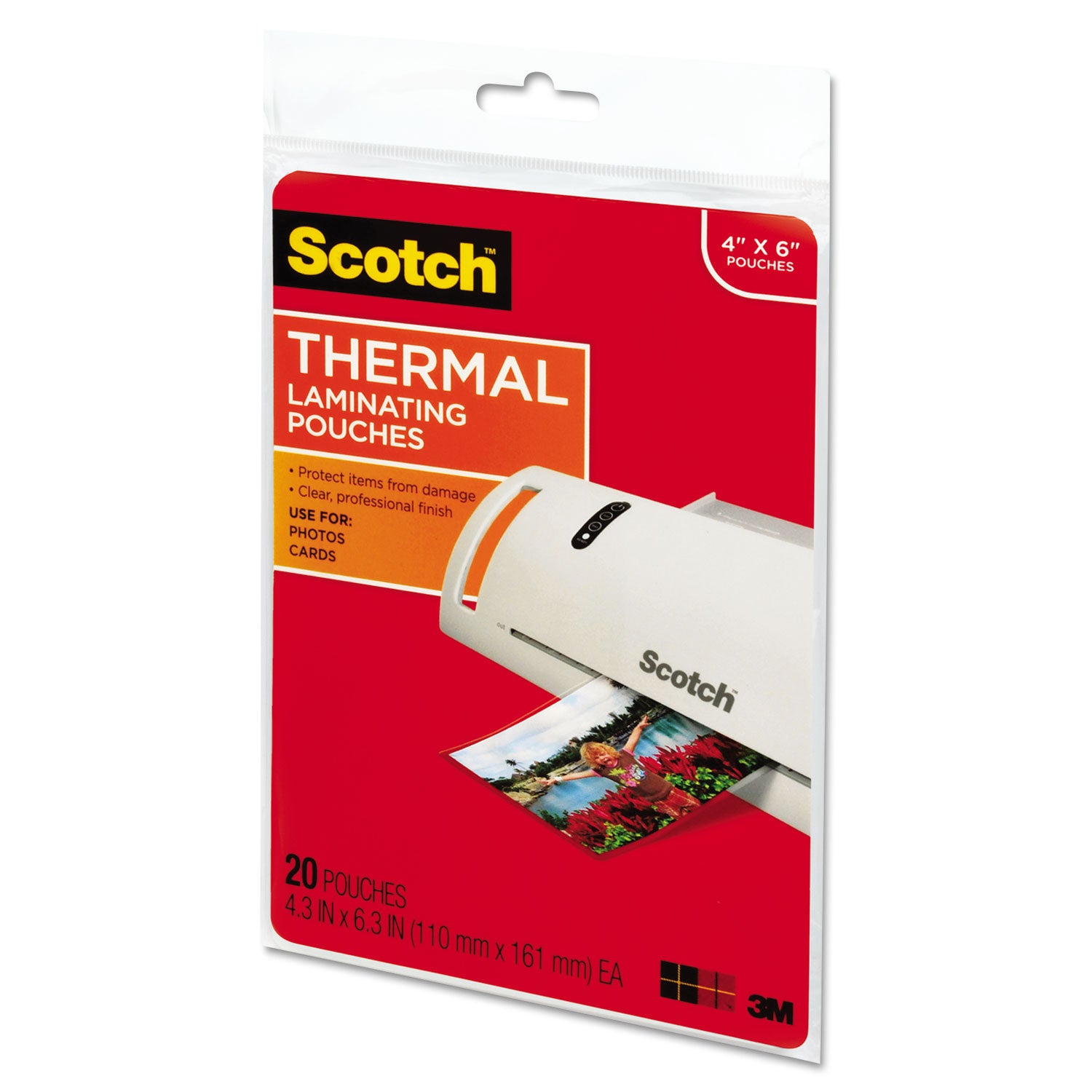 Scotch Thermal Laminating Pouches, 4.3" x 6.3", 5 mil, Glossy, Clear, Photo-safe, Double Sided, 1 Pack