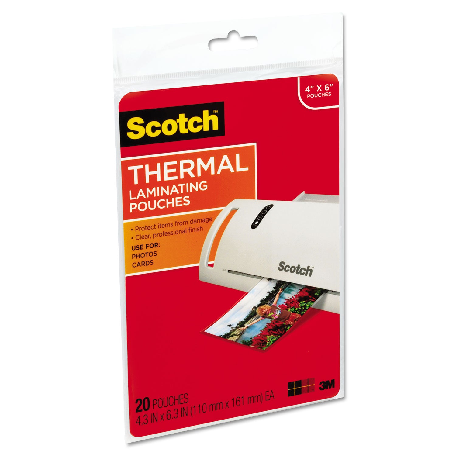 Scotch Thermal Laminating Pouches, 4.3" x 6.3", 5 mil, Glossy, Clear, Photo-safe, Double Sided, 1 Pack