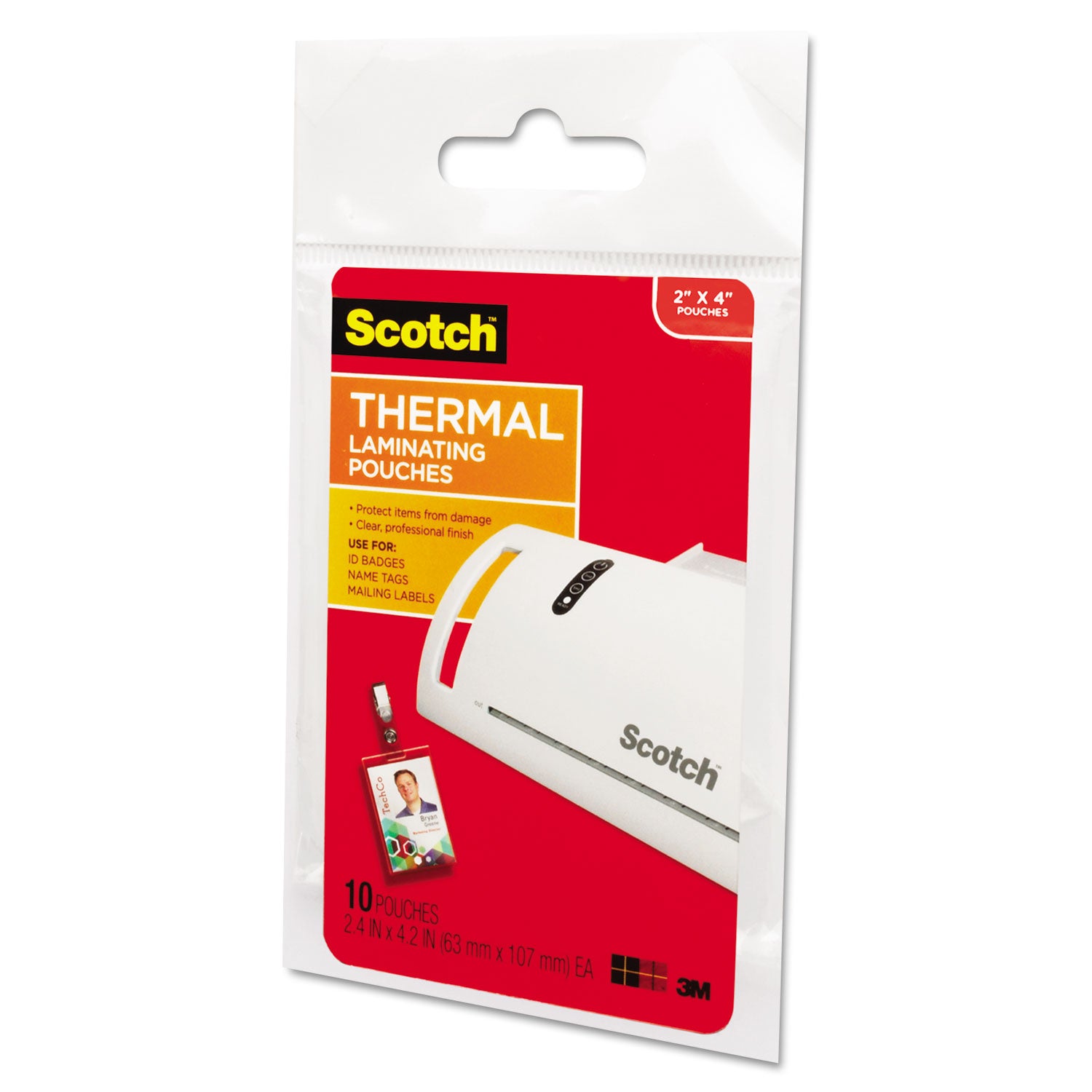 Scotch Thermal Laminating Pouches - Laminating Pouch/Sheet Size: 2.40" Width x 4.20" Length x 5 mil Thickness - Glossy - for Photo, ID Badge, Document, Lists, Card - Double Sided, Photo-safe - Clear - 10 / Pack
