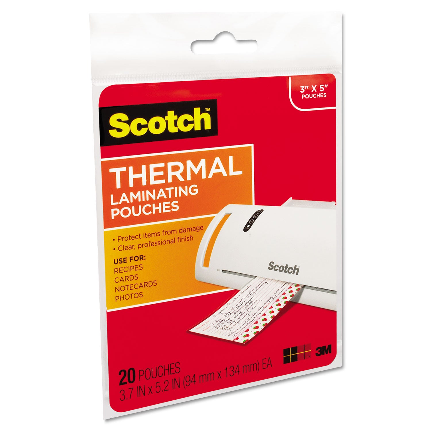 Scotch Thermal Laminating Pouches - Laminating Pouch/Sheet Size: 3.70" Width x 5.20" Length x 5 mil Thickness - Glossy - for Photo, Document, Lists, Card, Recipe - Double Sided, Photo-safe - Clear - 1 Pack
