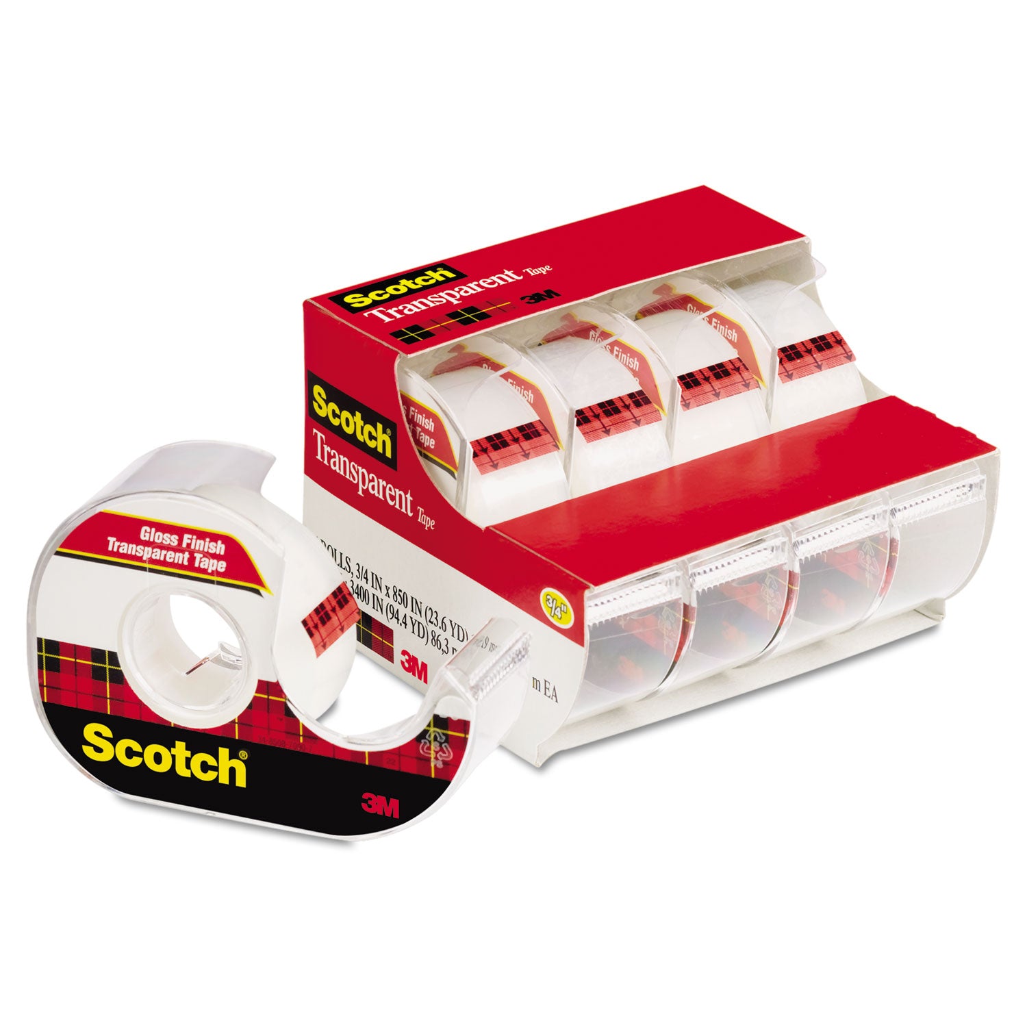 23.61 yd Length x 0.75" Width - 1" Core - Clear - Dispenser Included - Handheld Dispenser - Stain Resistant, Moisture Resistant, Long Lasting - For Sealing, Label Protection, Wrapping, Mending - 1 Pack
