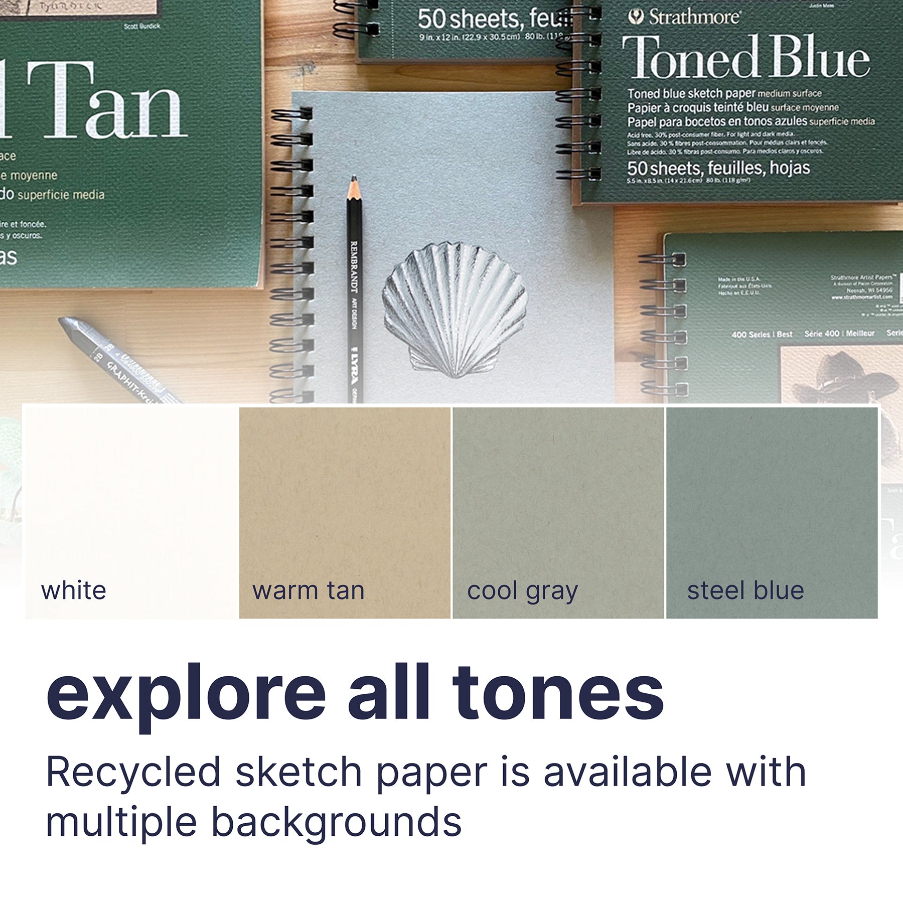 400 Series Sketch Pad, Recycled, Toned Blue, Top Wire Binding, 24 Sheet, 11x14 inch, 1 Count